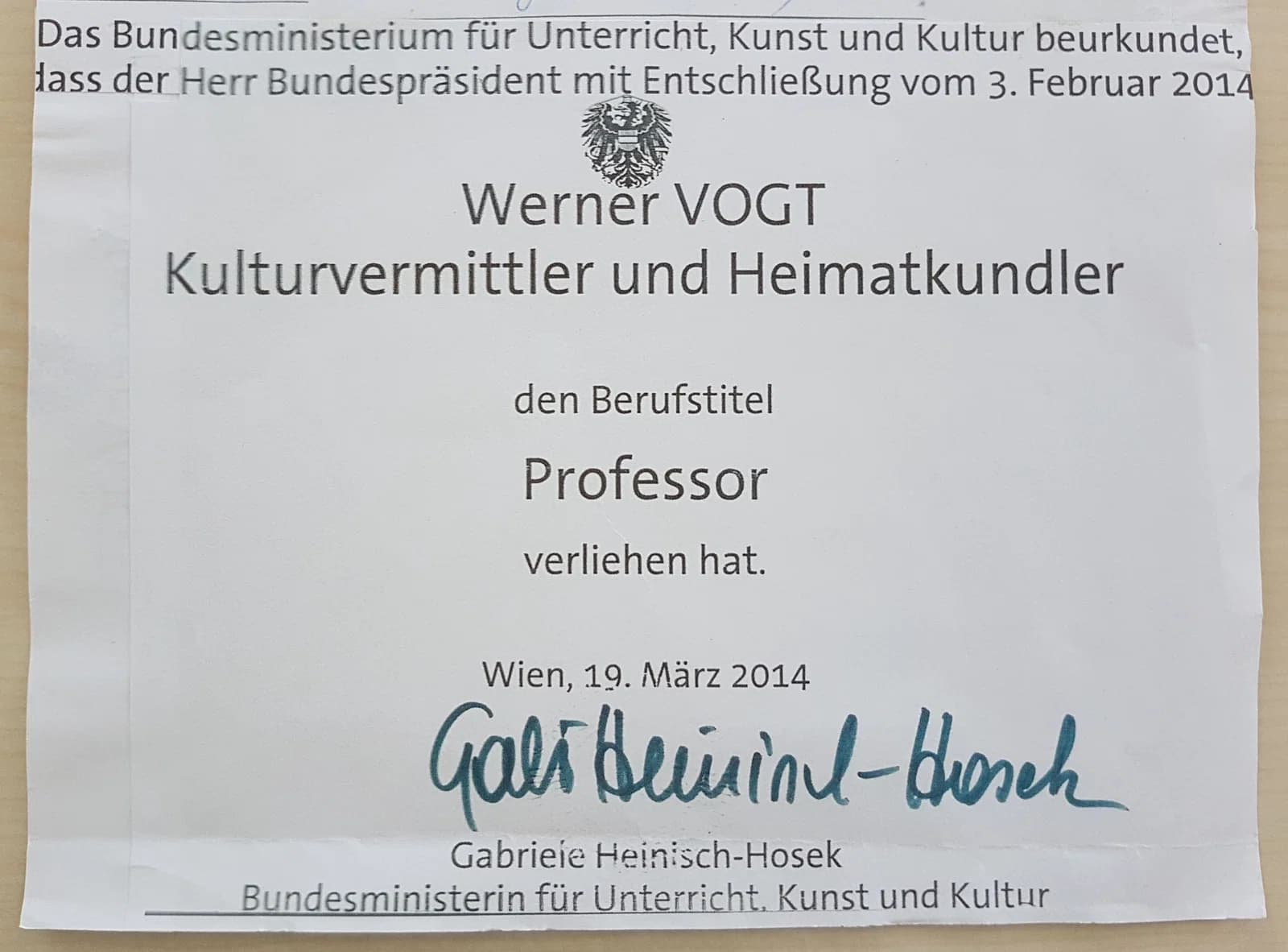 Berufstitel Professor