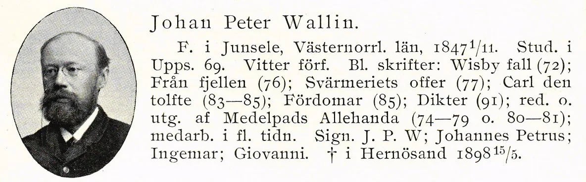 Porträt von Johan Peter Wallin (1847–1898) – Gedenkseite