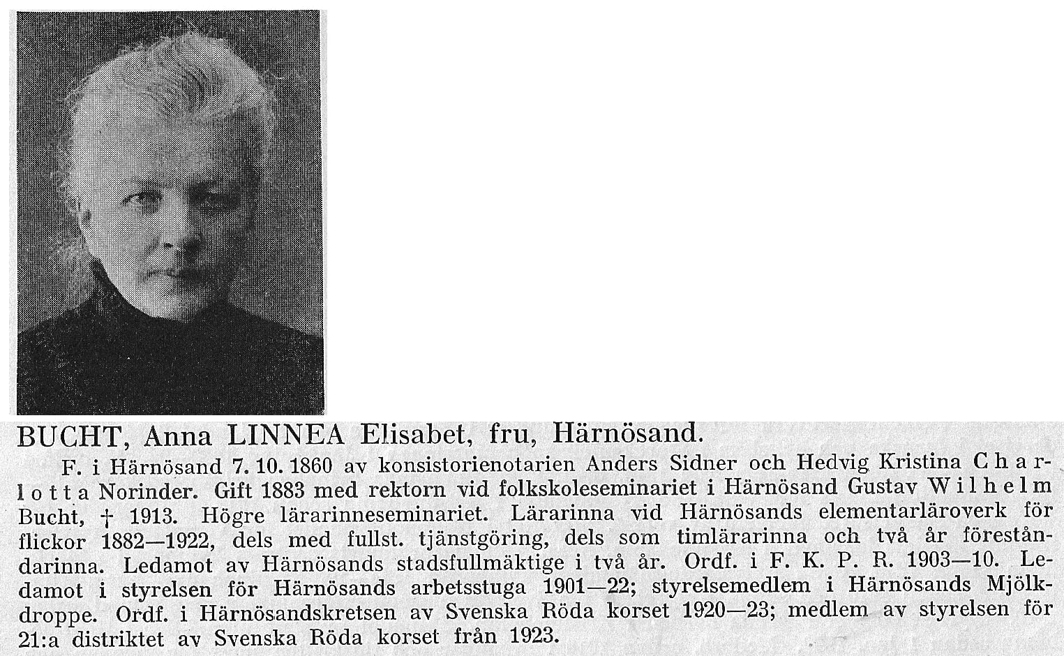 Porträt von Linnéa Bucht (1860–1945) – Gedenkseite