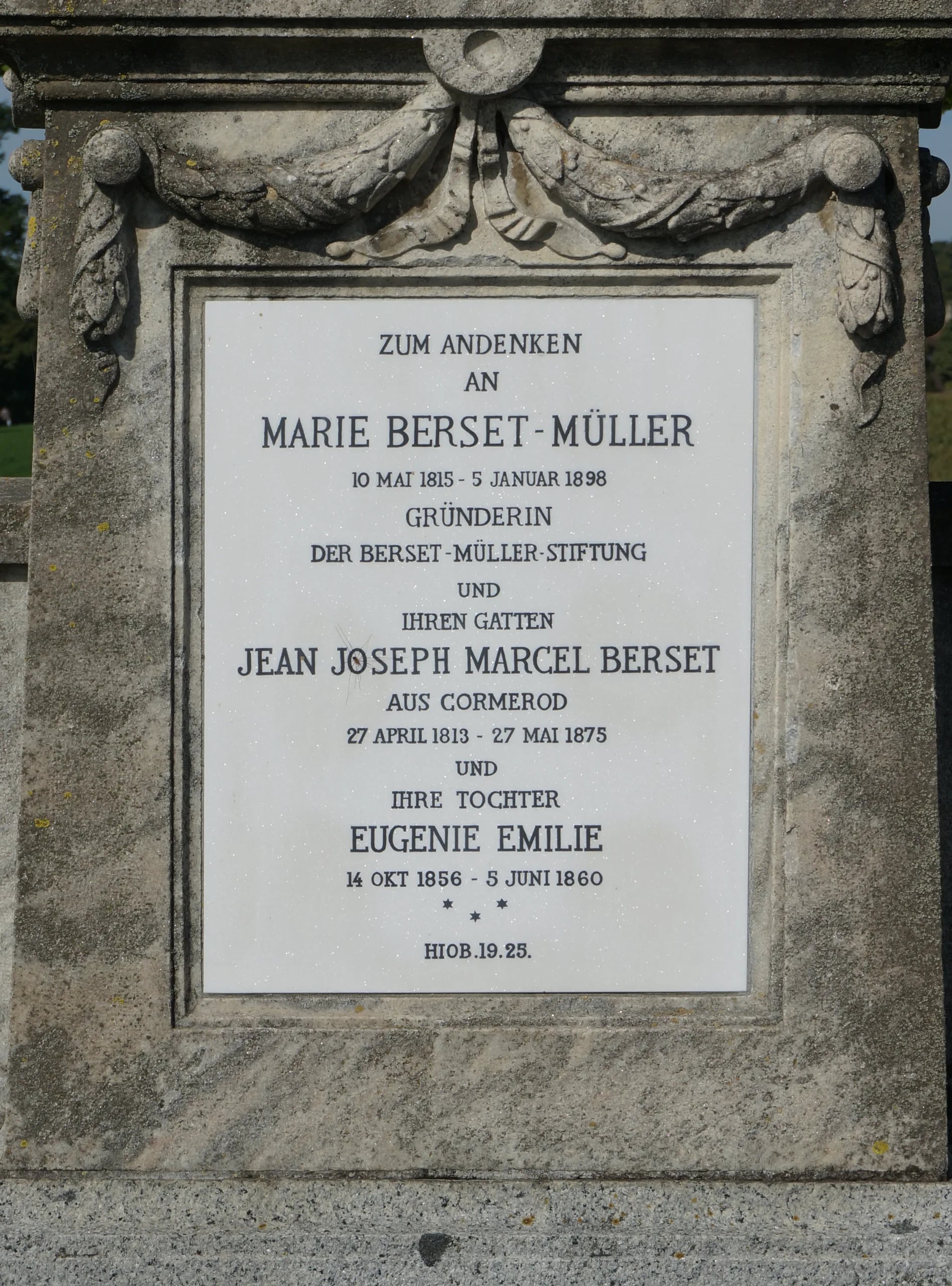 Porträt von Marie Berset (1815–1898) – Gedenkseite