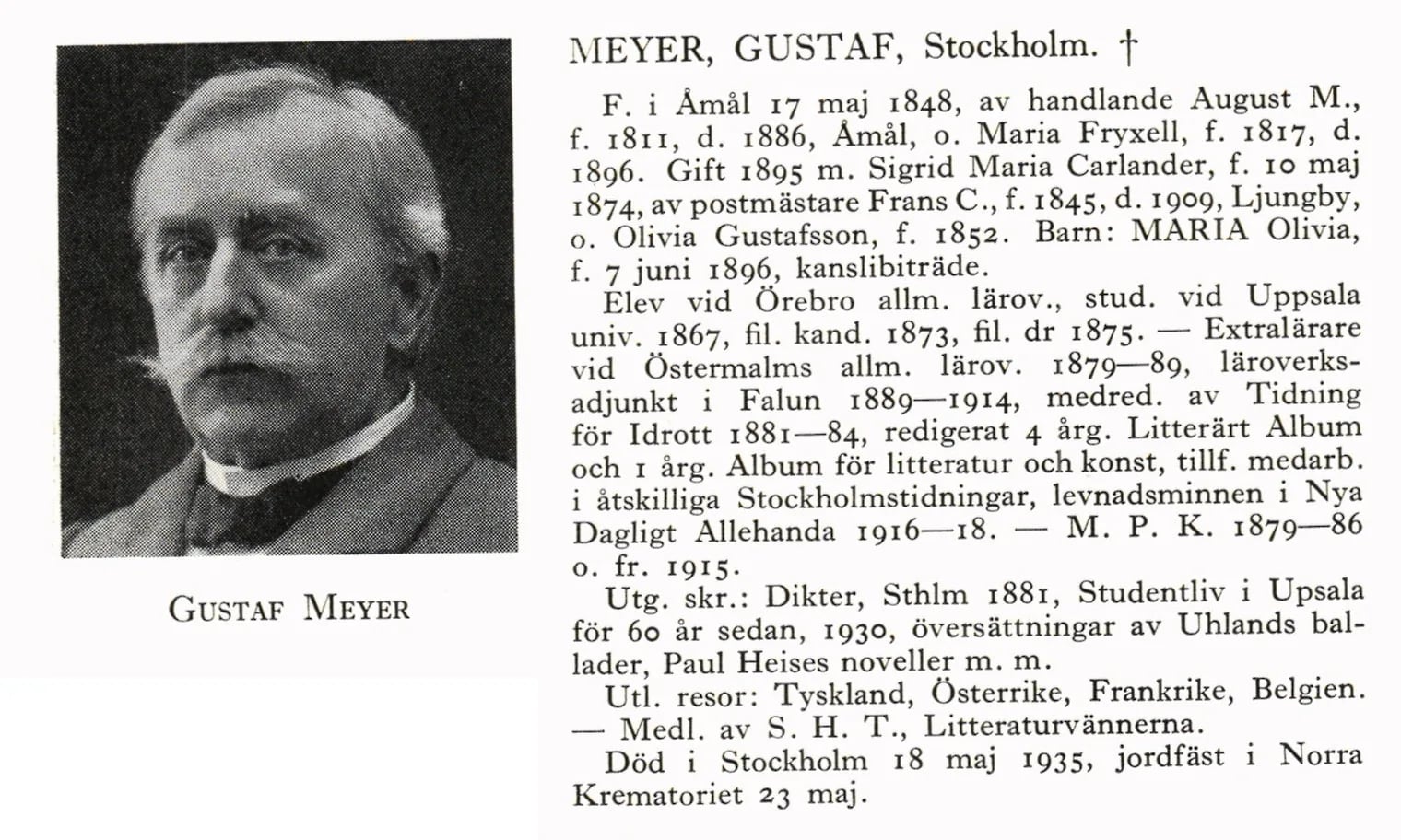 Porträt von Gustaf Meyer (1848–1935) – Gedenkseite