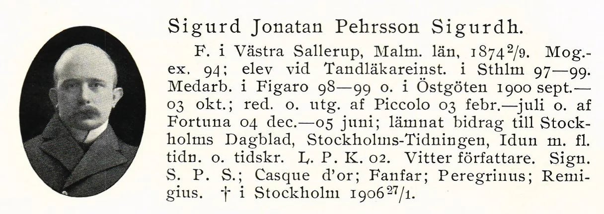 Portrait of Sigurd Pehrson (1874–1906) – memorial page