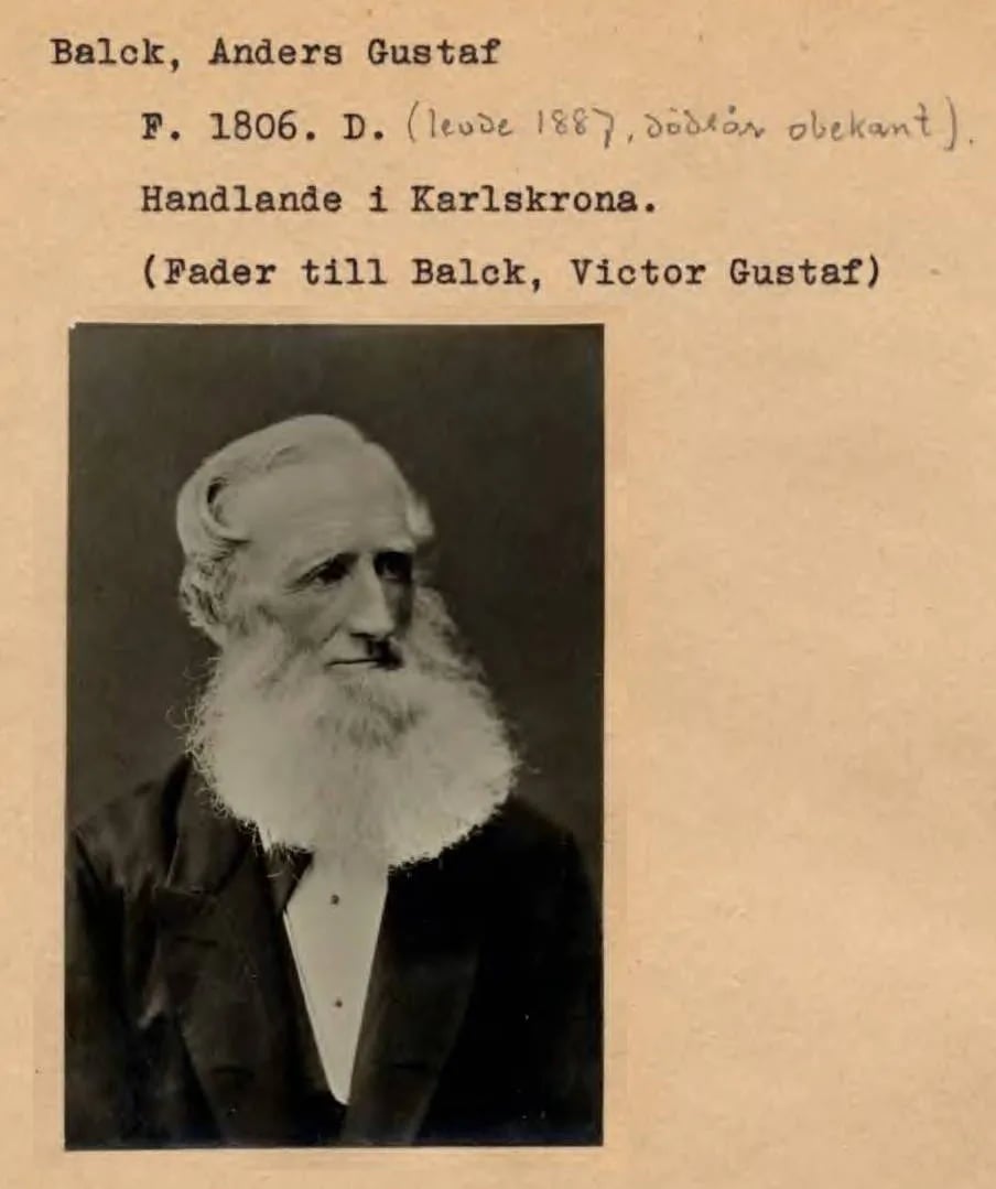 Porträt von Anders Gustaf Balck (1806–1889) – Gedenkseite