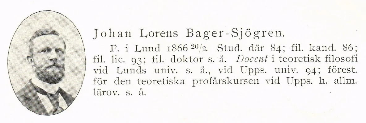 Porträt von Johan Lorens Bager-Sjögren (1866–1942) – Gedenkseite
