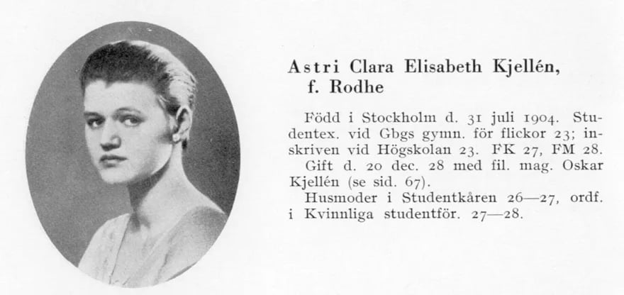 Porträt von Astri Rodhe (1904–1981) – Gedenkseite