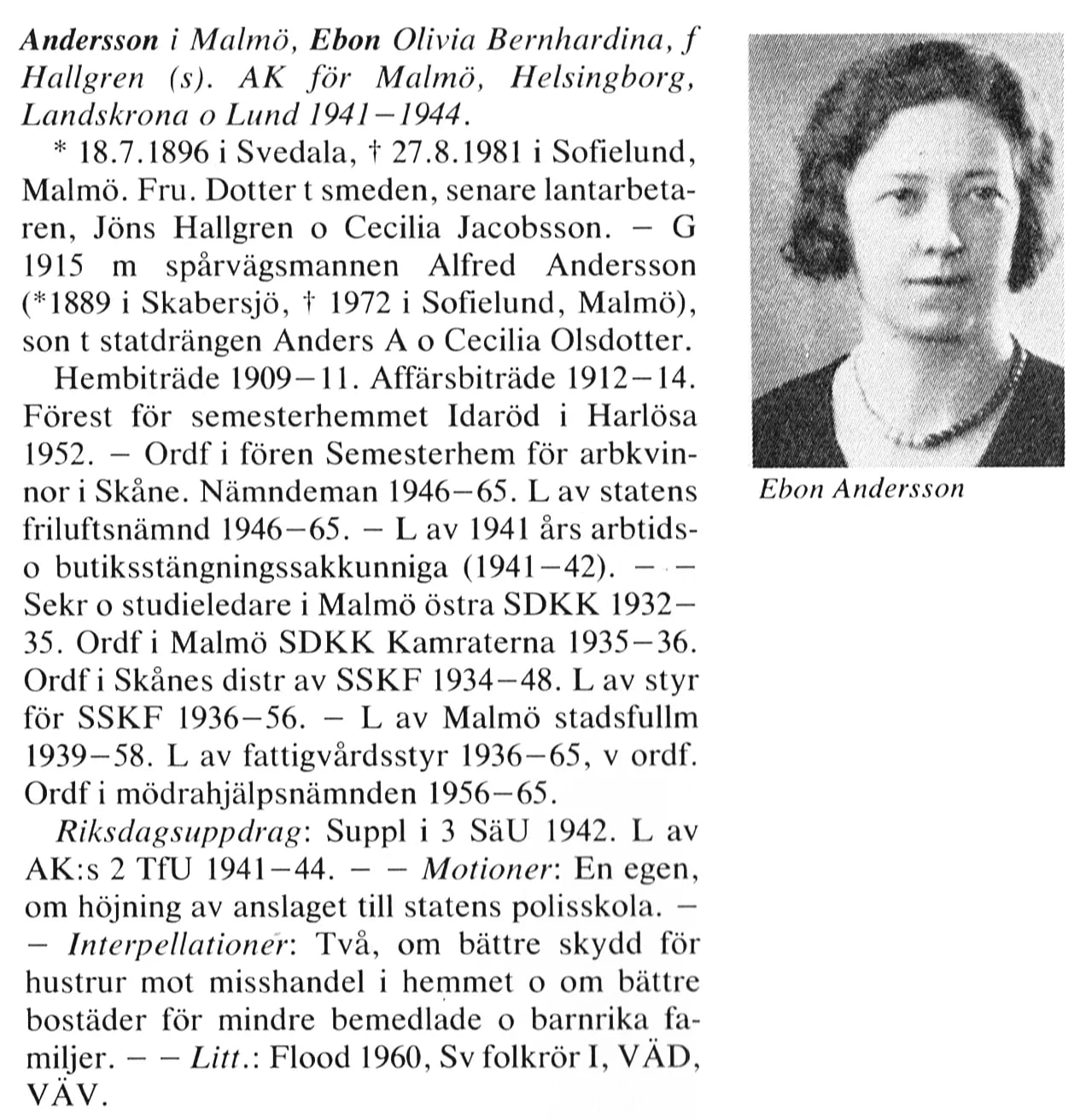 Porträt von Ebon Andersson (1896–1981) – Gedenkseite