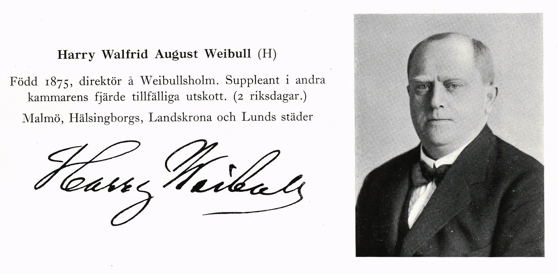 Porträt von Harry Weibull (1875–1946) – Gedenkseite