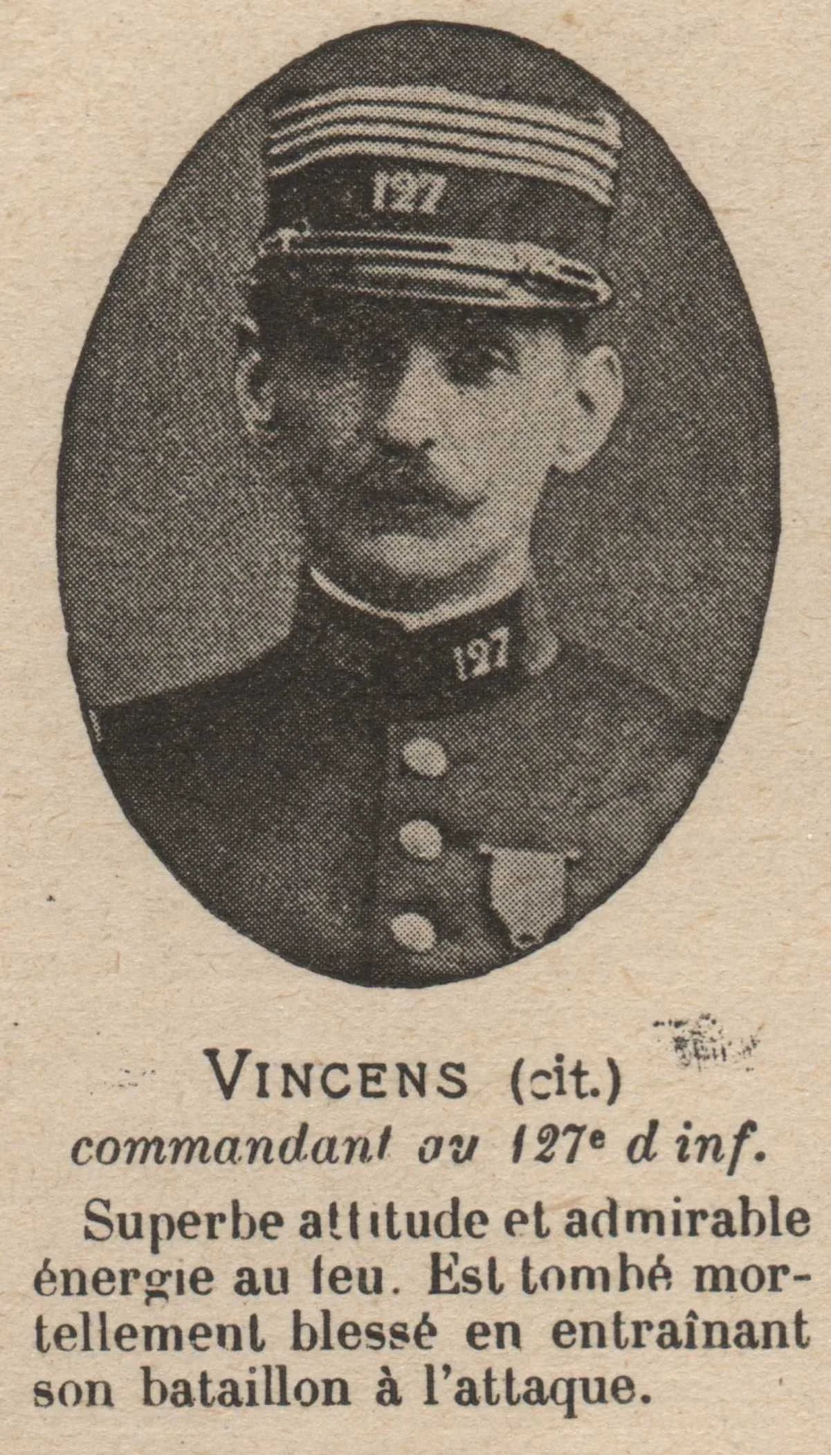 Porträt von Marie Joseph Félix Émile Charles Vincens (1864–1914) – Gedenkseite