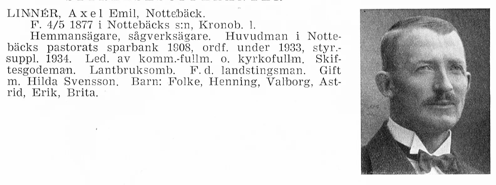 Portrait of Axel Linnér (1877–1956) – memorial page
