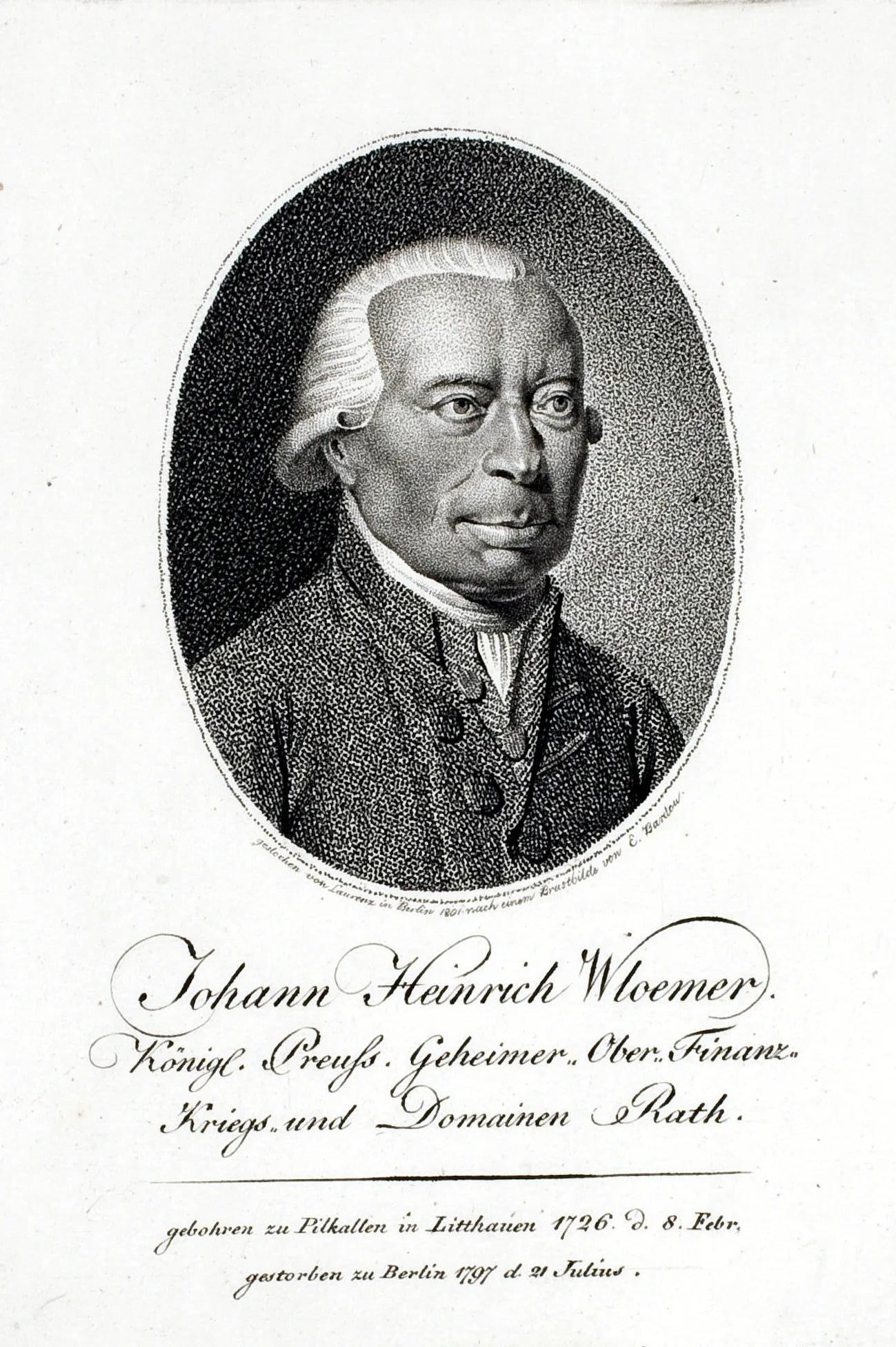 Porträt von Johann Heinrich Wloemer (1726–1797) – Gedenkseite