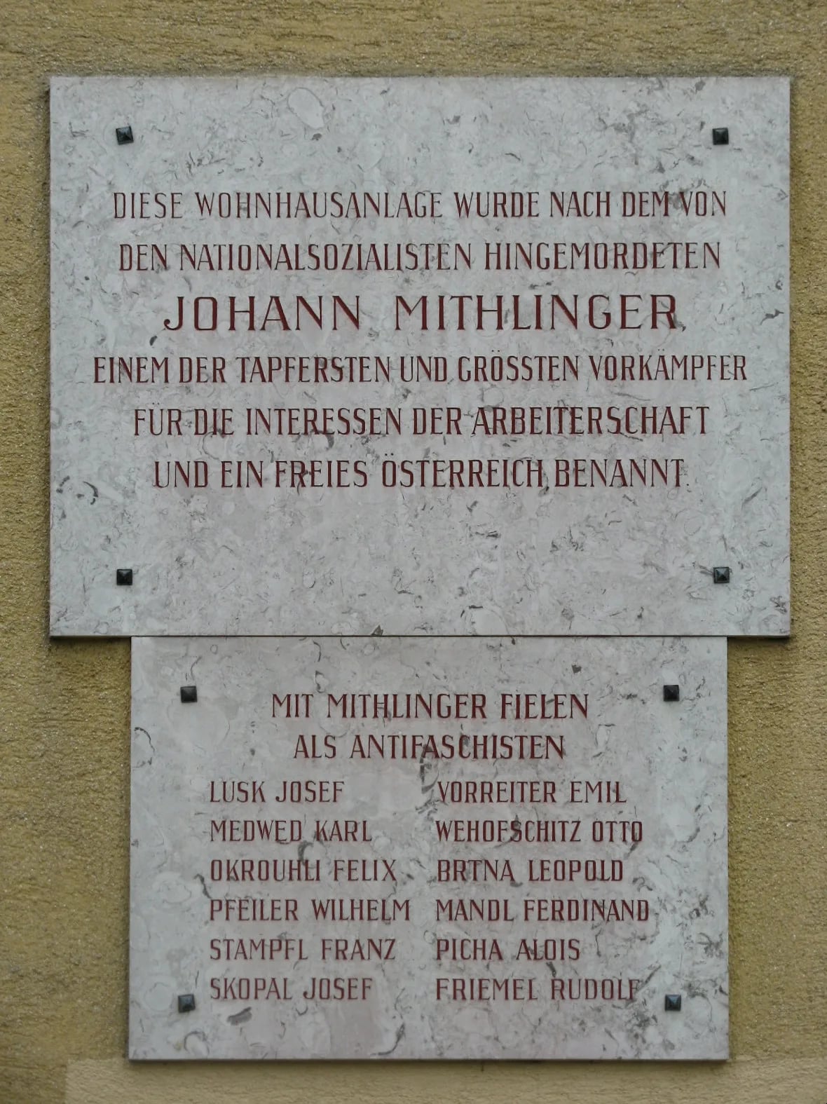 Porträt von Johann Mithlinger (1898–1944) – Gedenkseite