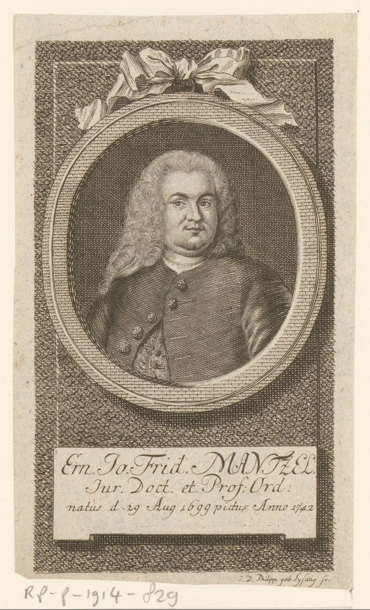 Porträt von Ernst Johann Friedrich Mantzel (1699–1768) – Gedenkseite