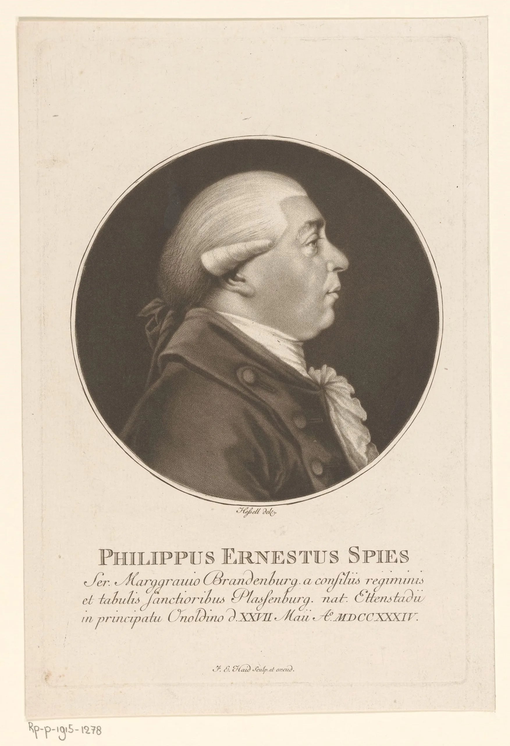 Porträt von Philipp Ernst Spieß (1734–1794) – Gedenkseite