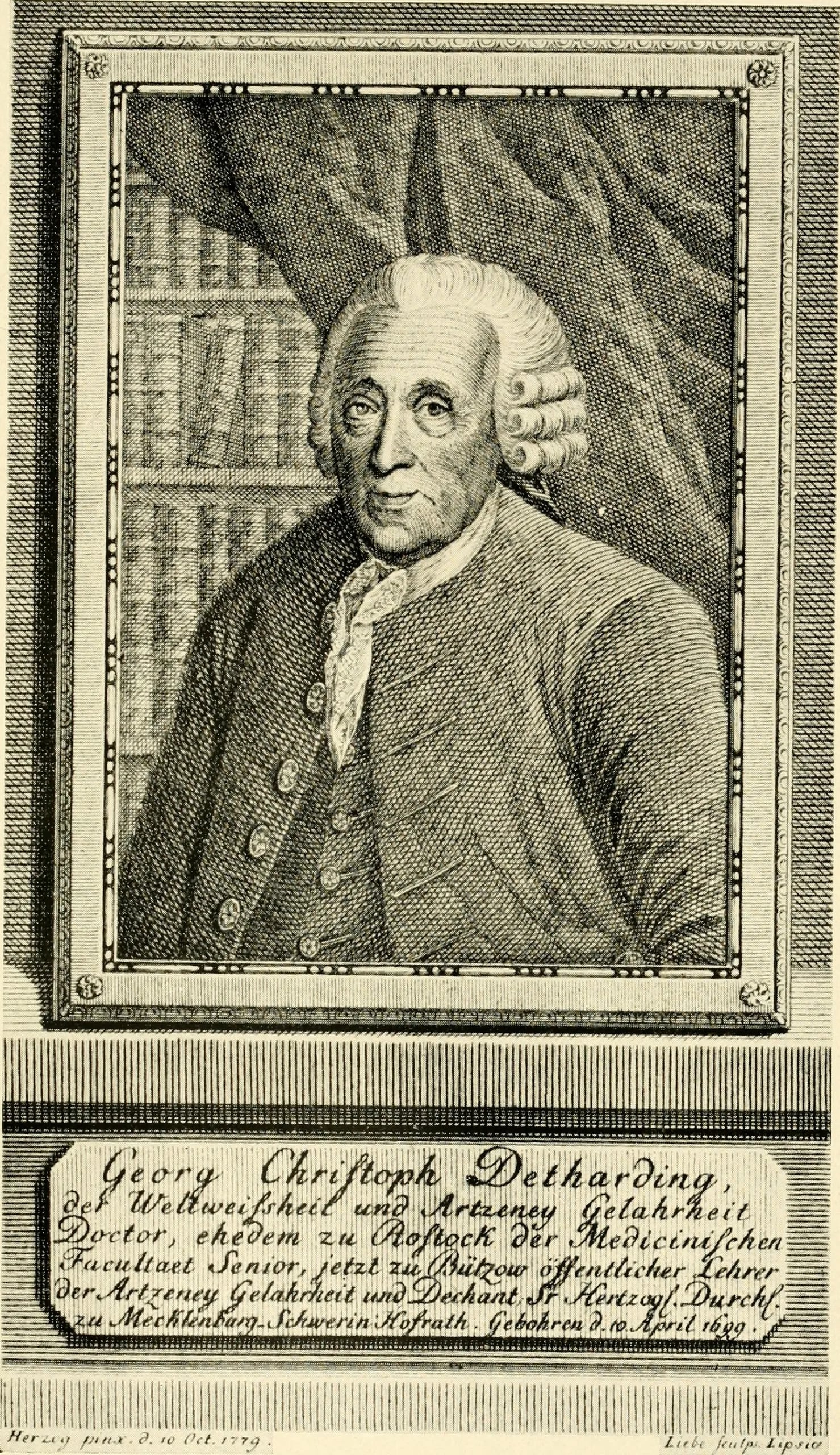 Porträt von Georg Christoph Detharding (1699–1784) – Gedenkseite
