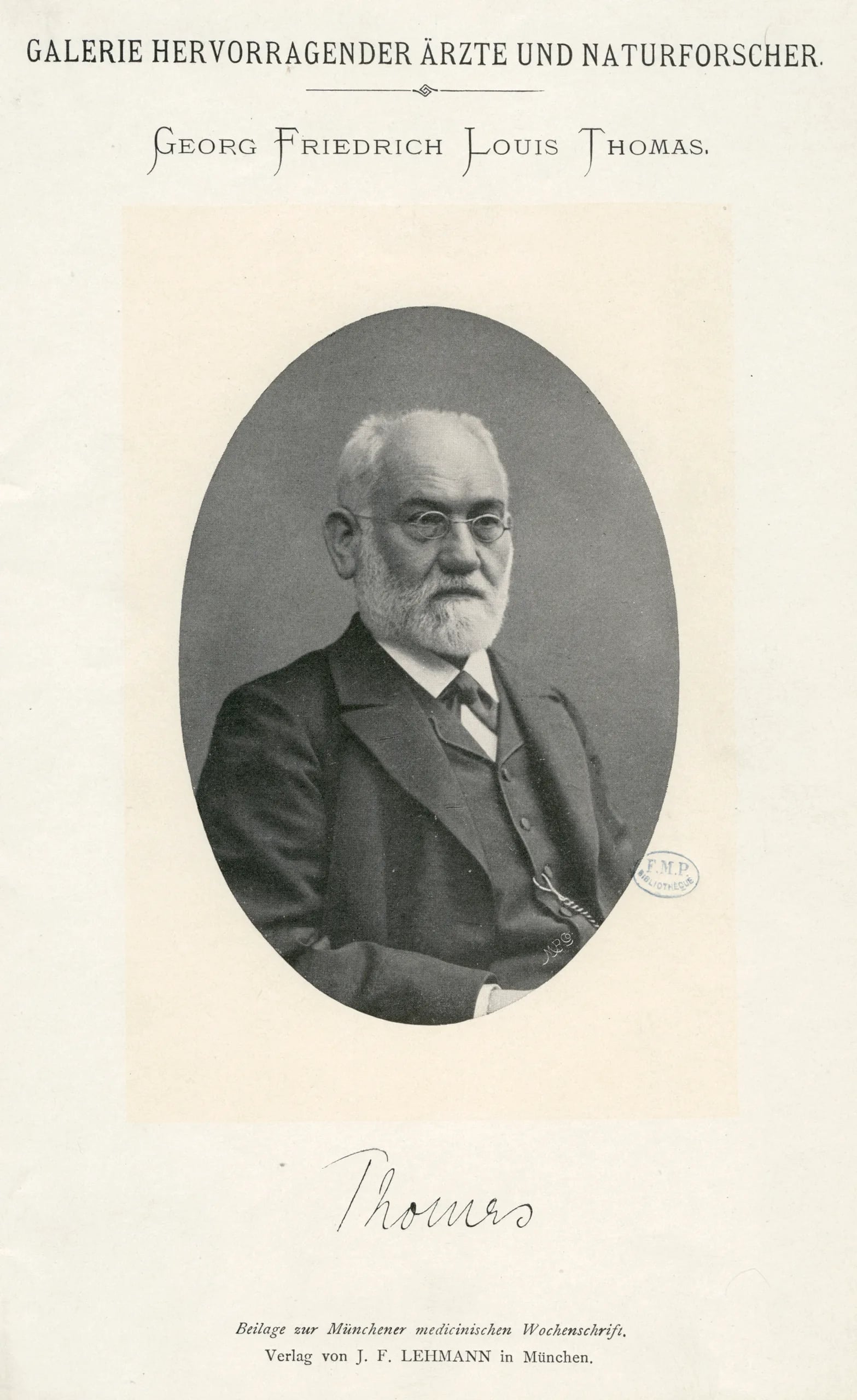 Porträt von Georg Friedrich Louis Thomas (1838–1907) – Gedenkseite