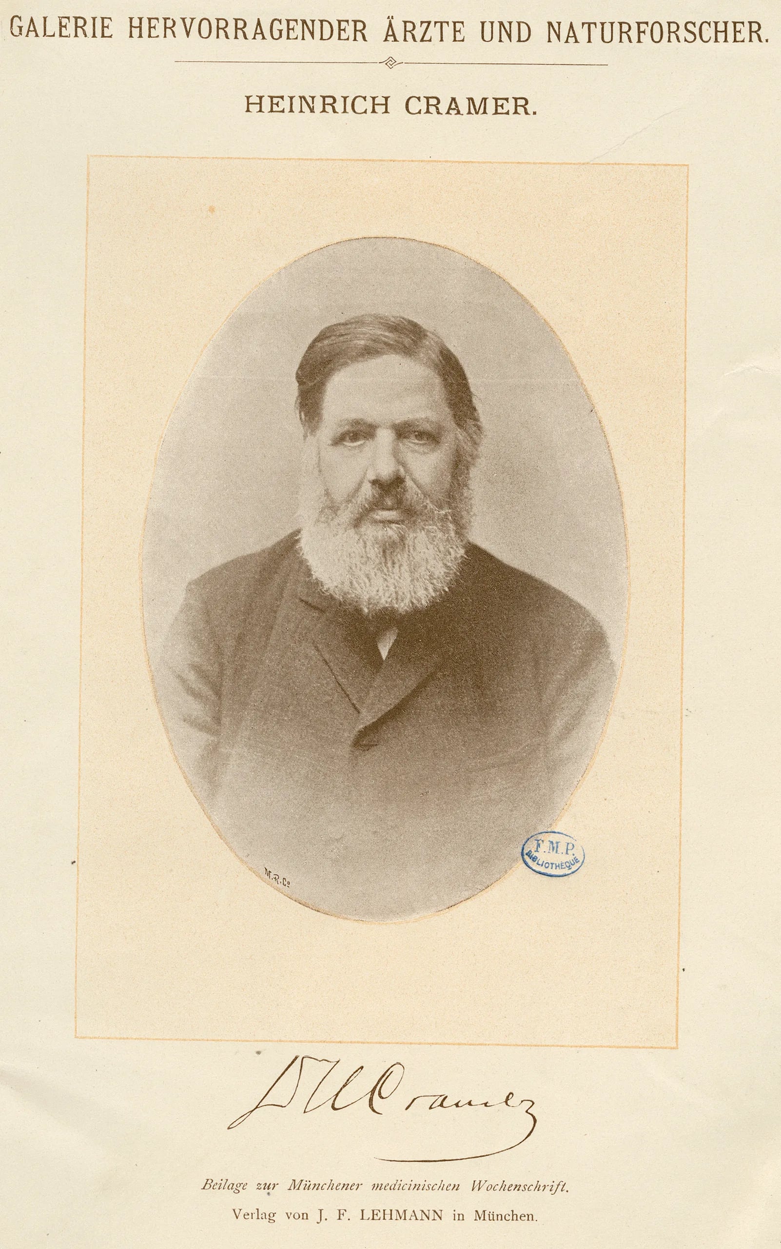 Porträt von Heinrich Cramer (1831–1893) – Gedenkseite
