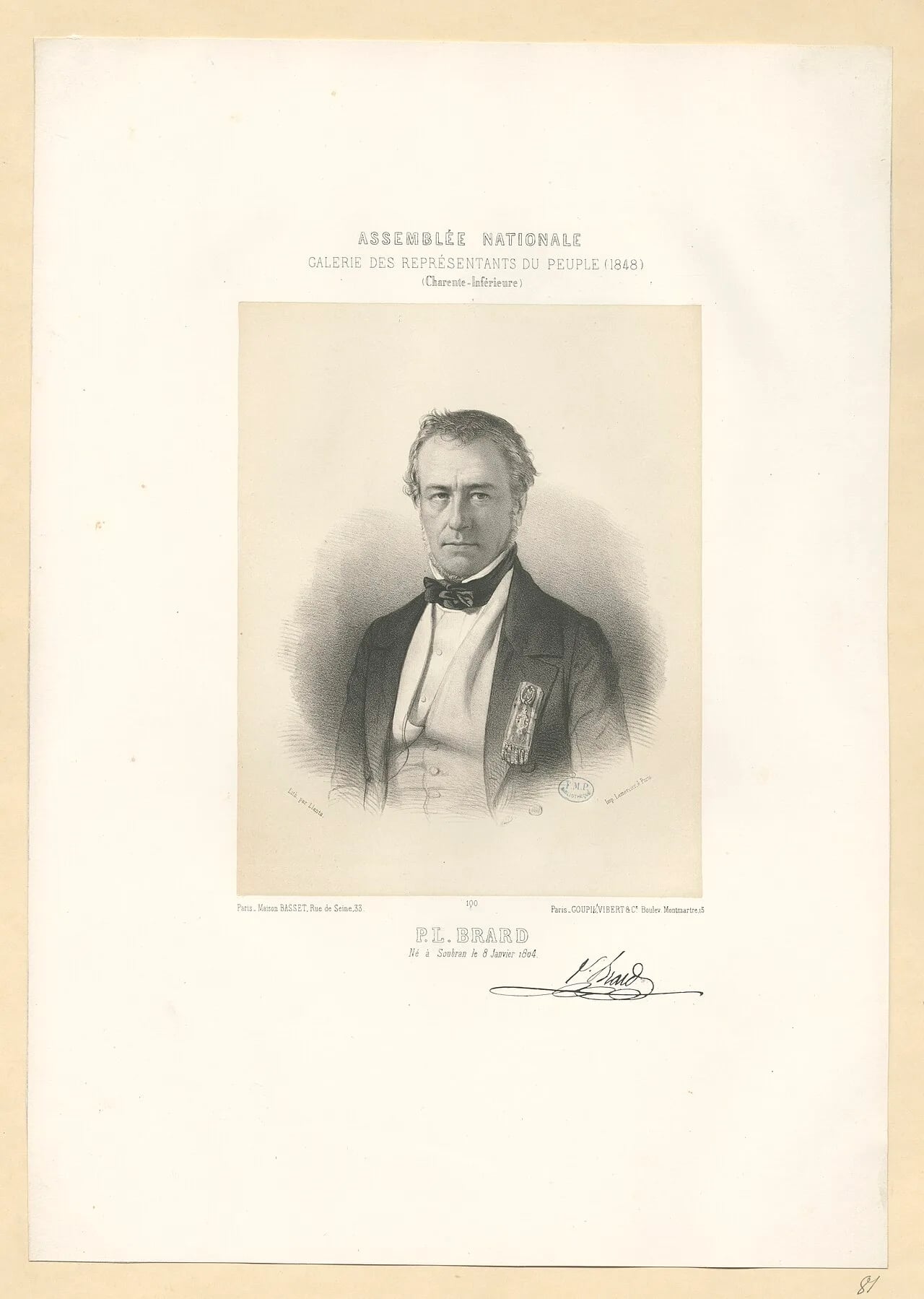 Porträt von Pierre Lucien Brard (1804–1887) – Gedenkseite