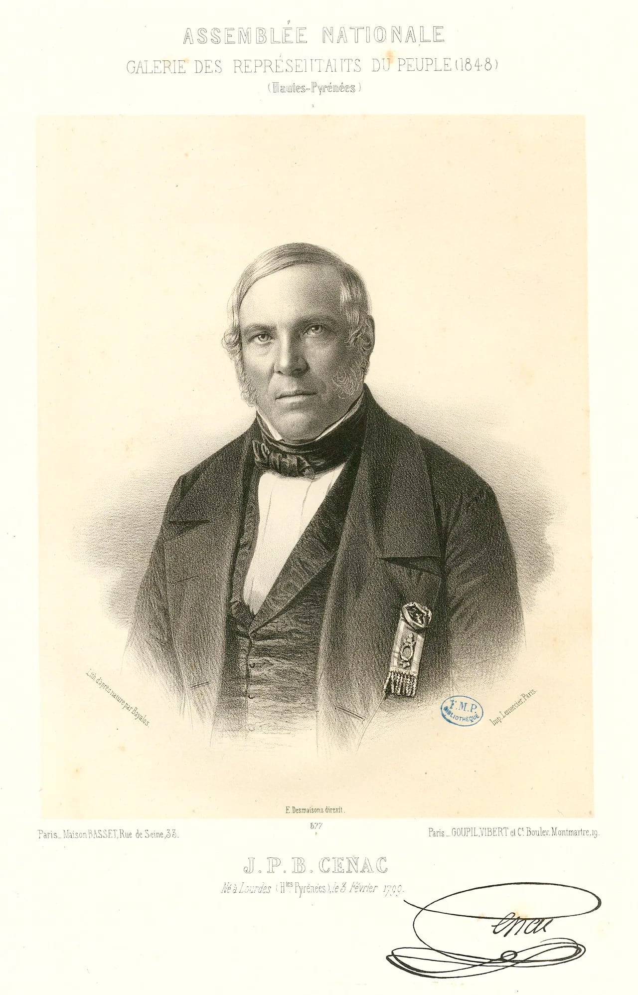 Porträt von Jean-Pierre Cénac (1799–1882) – Gedenkseite
