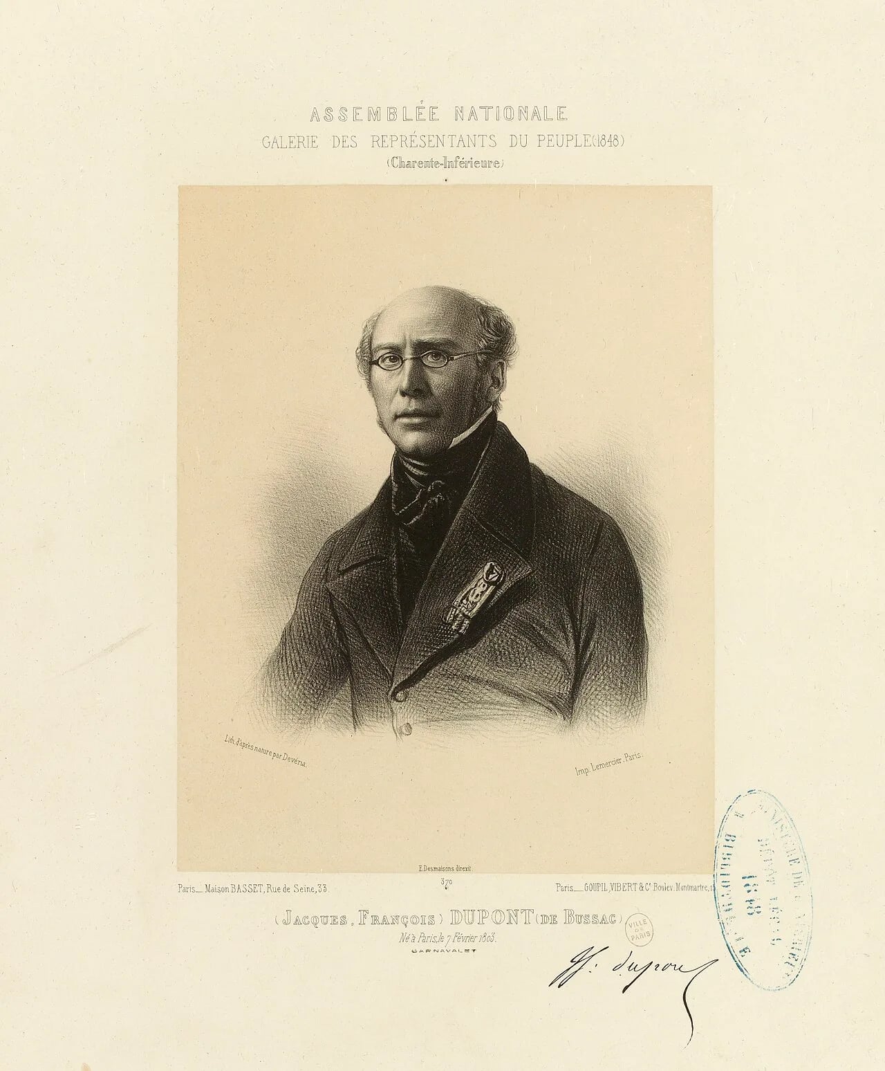 Porträt von Jacques Dupont de Bussac (1803–1873) – Gedenkseite