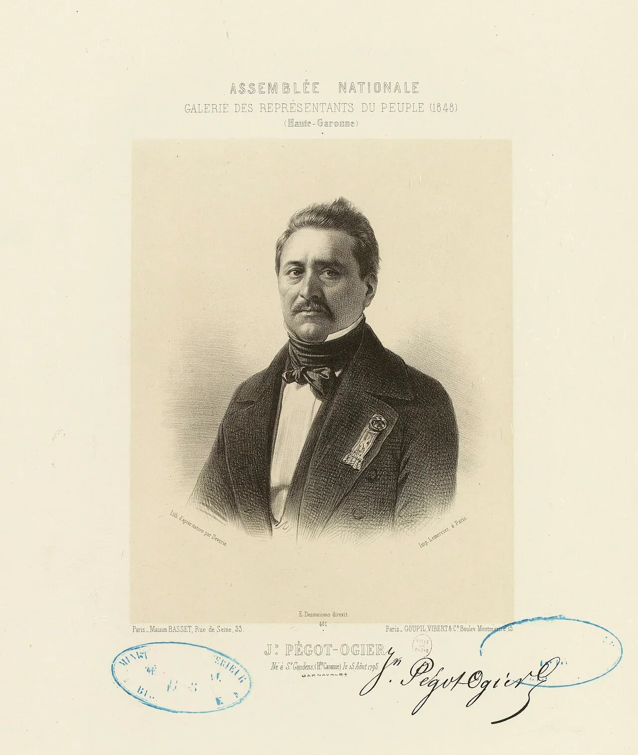 Porträt von Jean-Baptiste Pégot-Ogier (1794–1874) – Gedenkseite