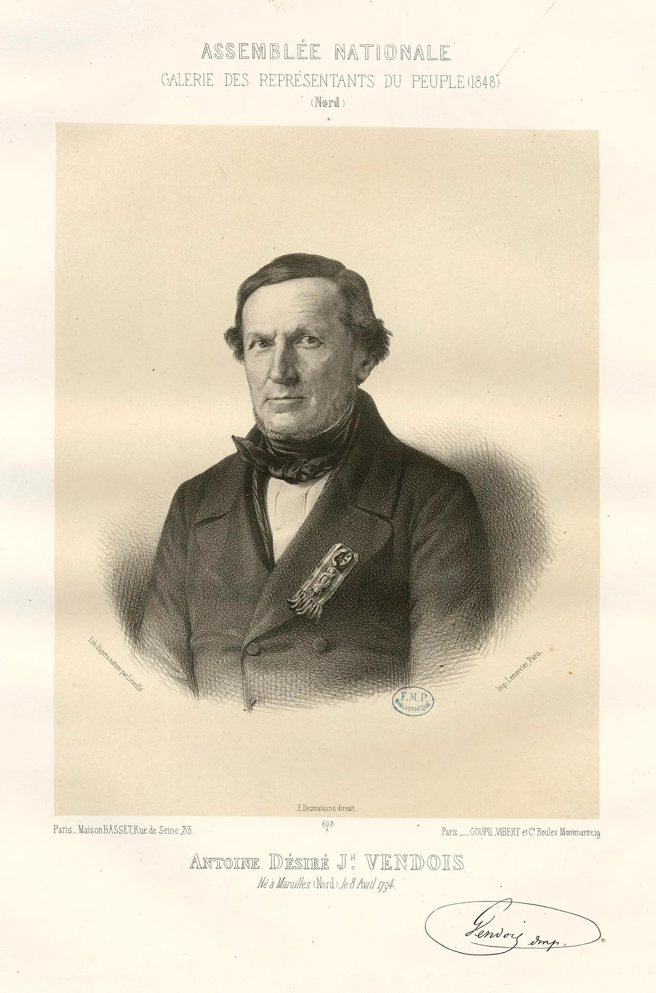 Porträt von Antoine Vendois (1794–1867) – Gedenkseite