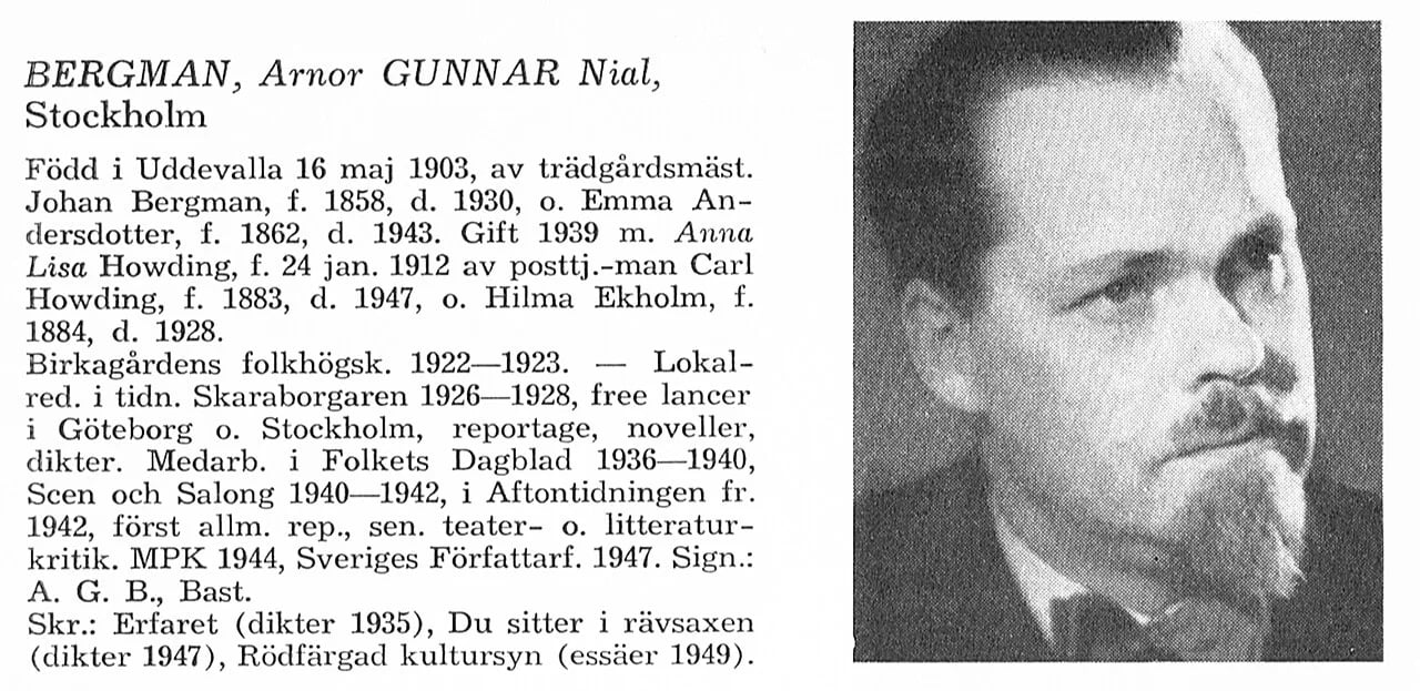 Portrait of A Gunnar Bergman (1903–1967) – memorial page