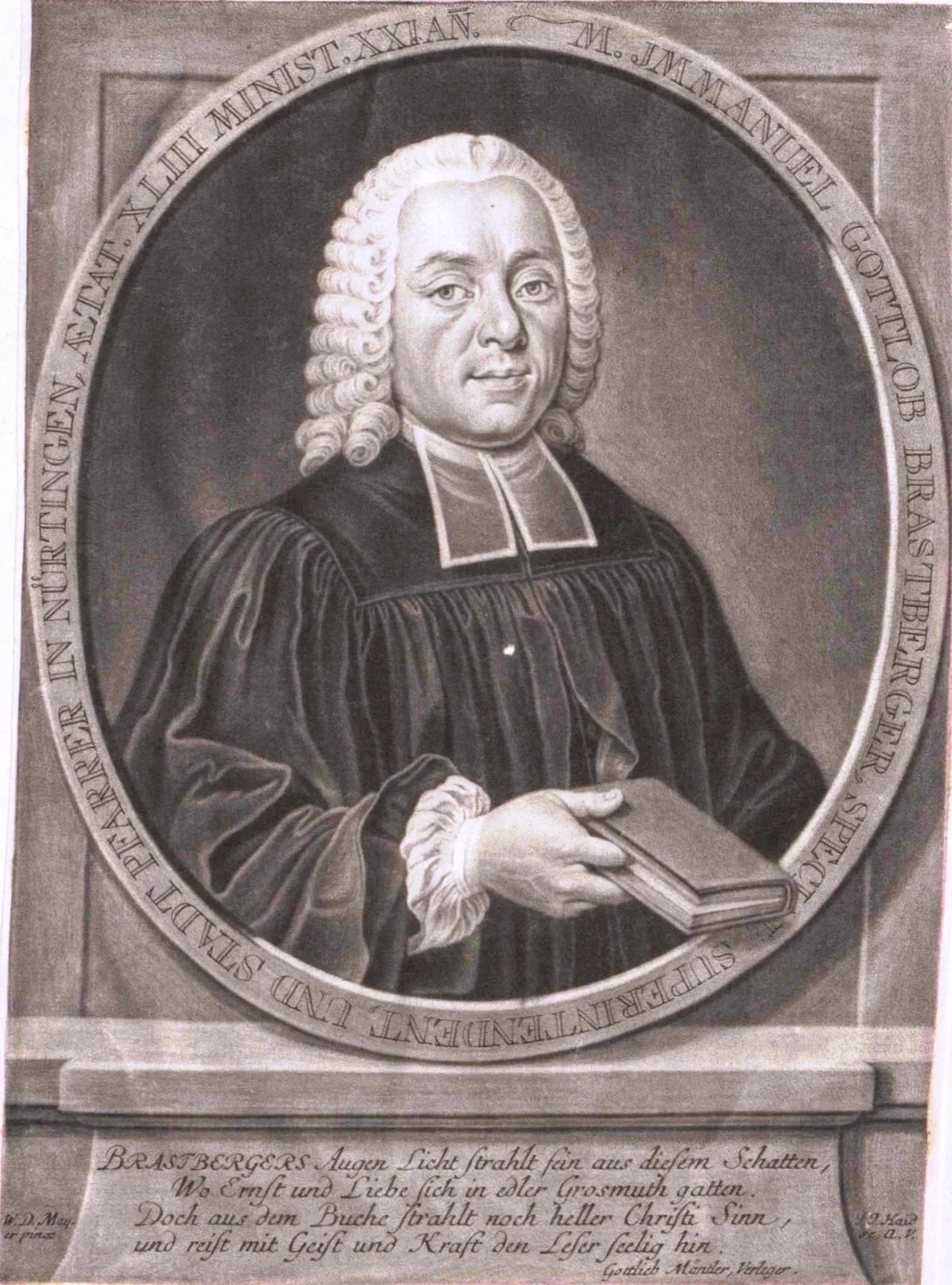 Porträt von Immanuel Gottlob Brastberger (1716–1764) – Gedenkseite