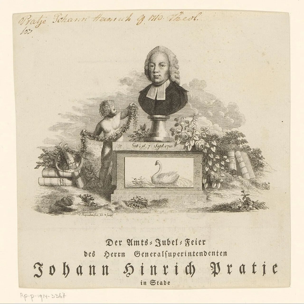 Porträt von Johann Hinrich Pratje (1710–1791) – Gedenkseite