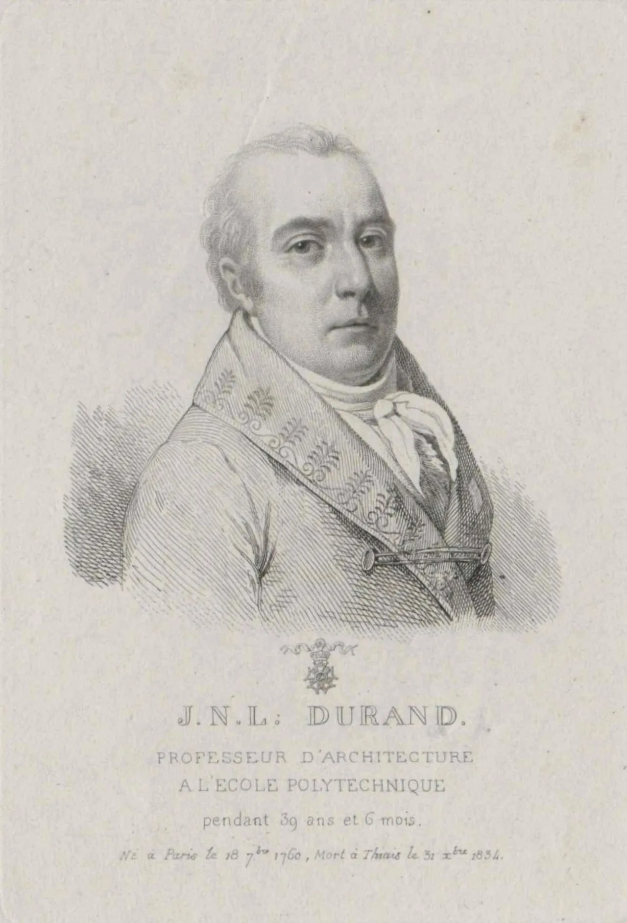 Porträt von Jean-Nicolas-Louis Durand (1760–1834) – Gedenkseite