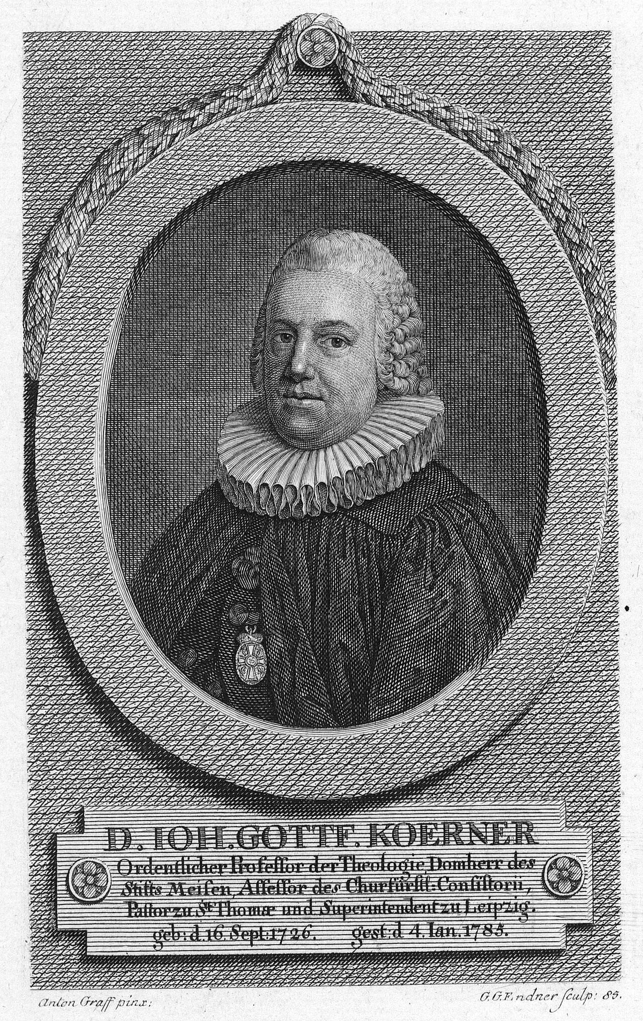 Porträt von Johann Gottfried Körner (1726–1785) – Gedenkseite