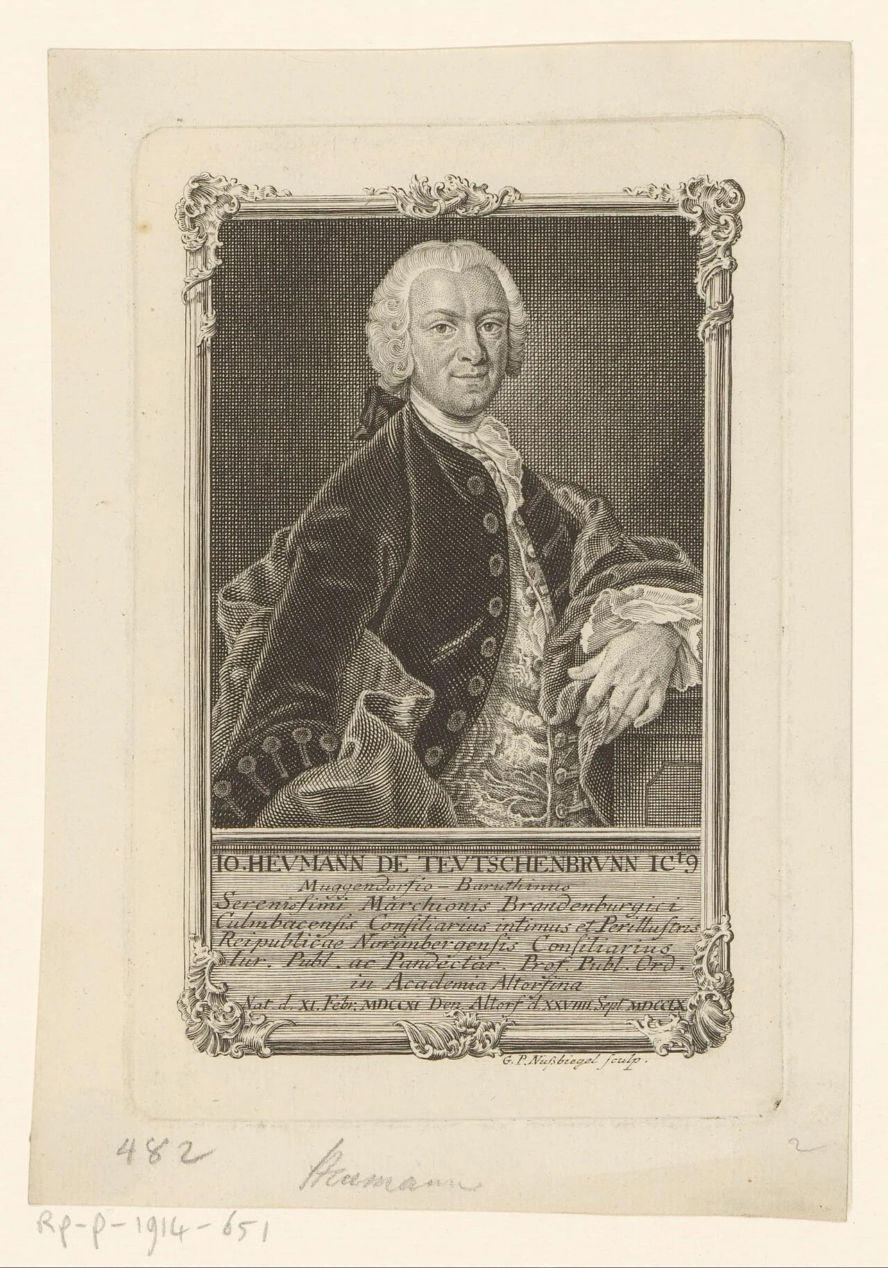 Porträt von Johann Heumann von Teutschenbrunn (1711–1760) – Gedenkseite