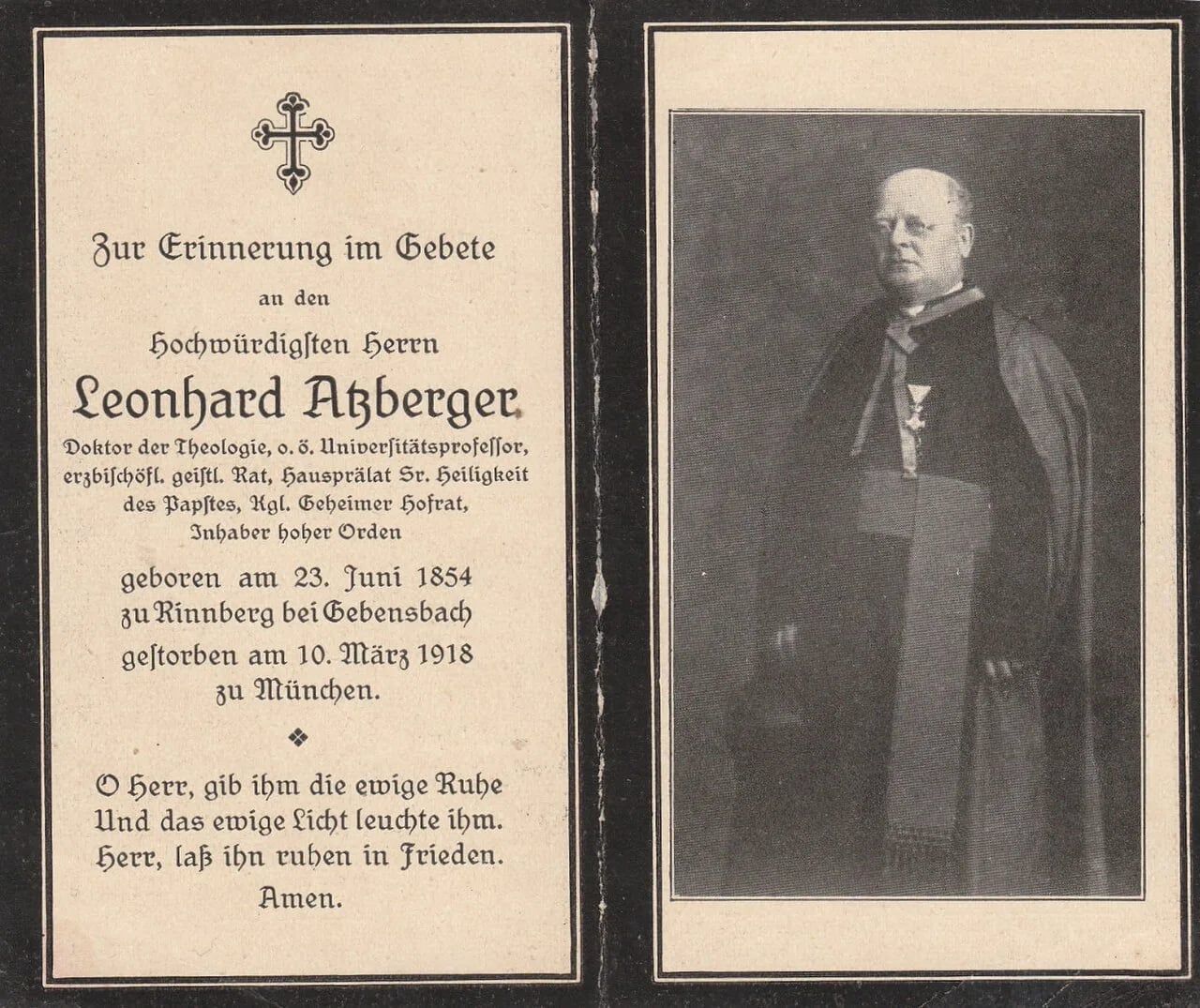 Porträt von Leonhard Atzberger (1854–1918) – Gedenkseite