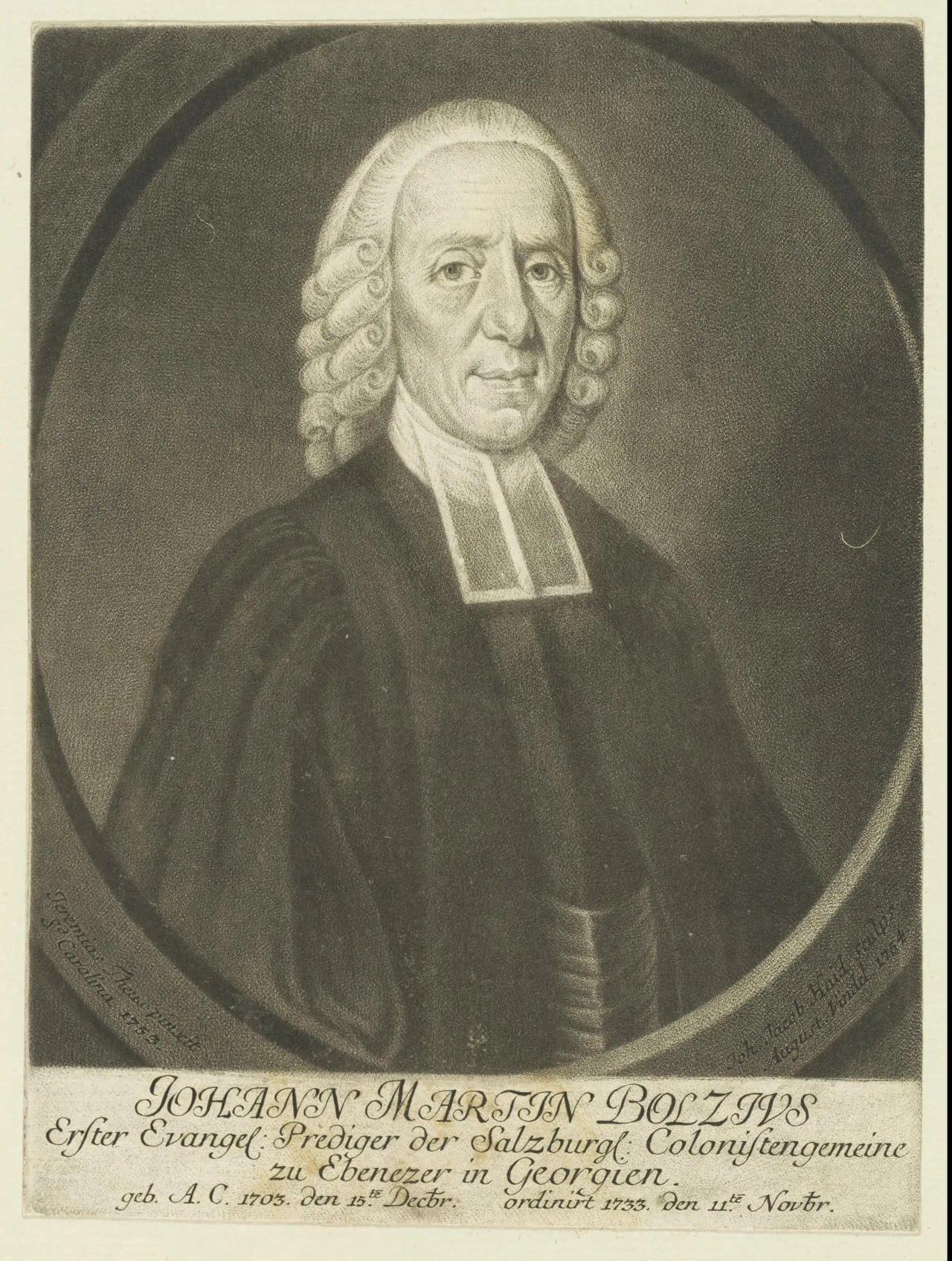 Porträt von Johann Martin Boltzius (1703–1765) – Gedenkseite