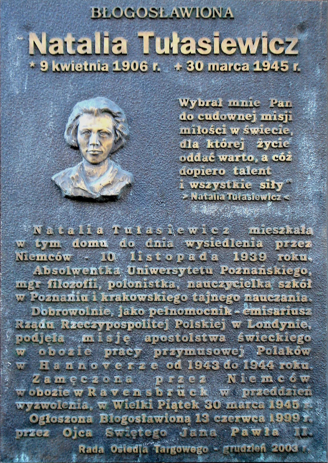 Portrait of Natalia Tułasiewicz (1906–1945) – memorial page