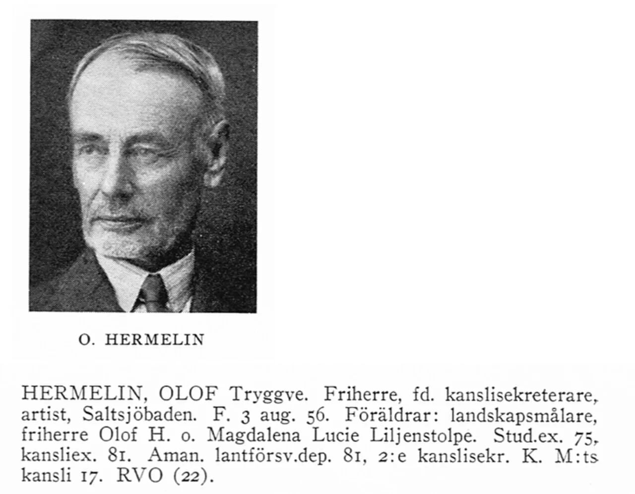 Porträt von Tryggve Hermelin (1856–1951) – Gedenkseite