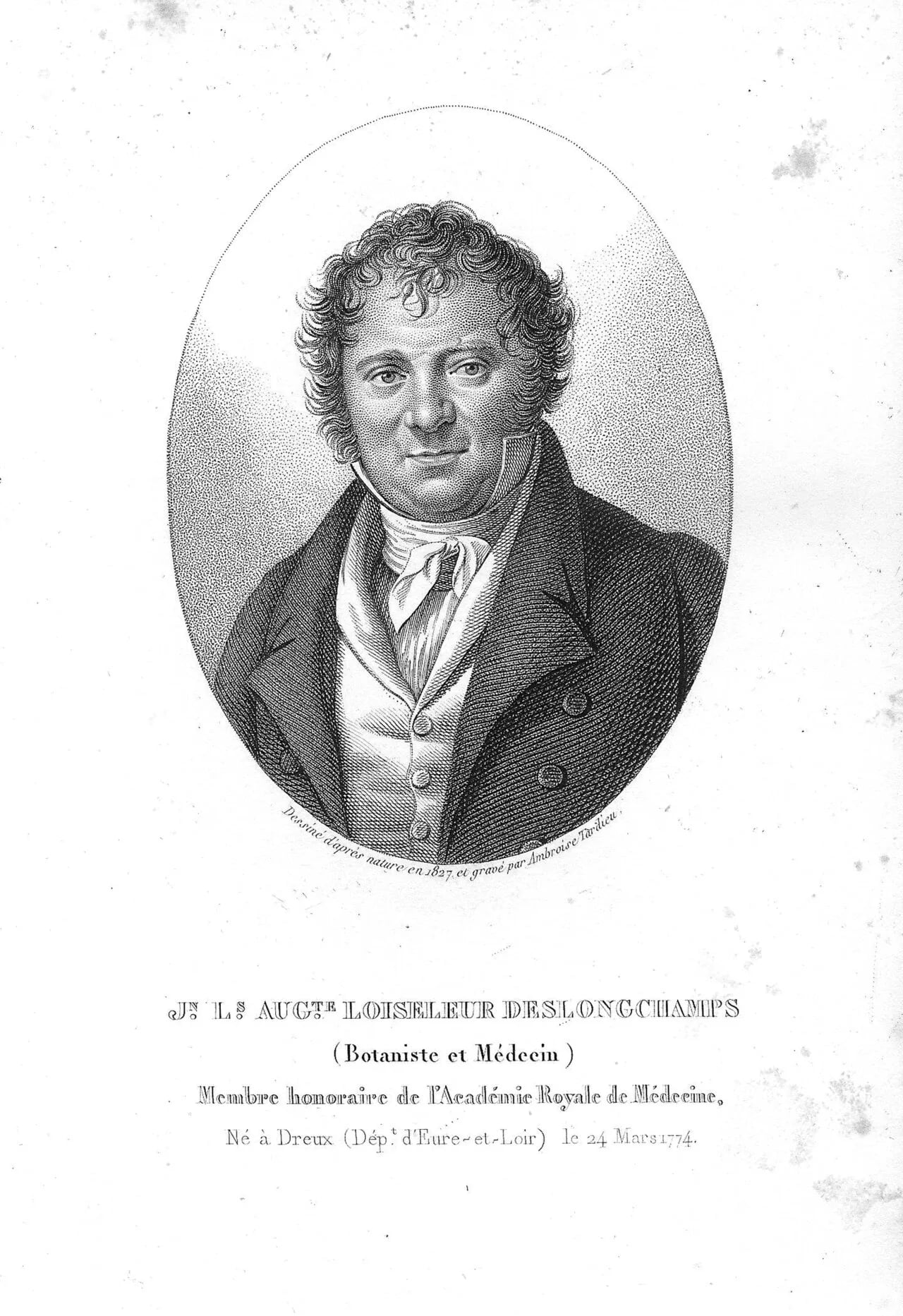 Porträt von Jean-Louis-Auguste Loiseleur-Deslongchamps (1774–1849) – Gedenkseite