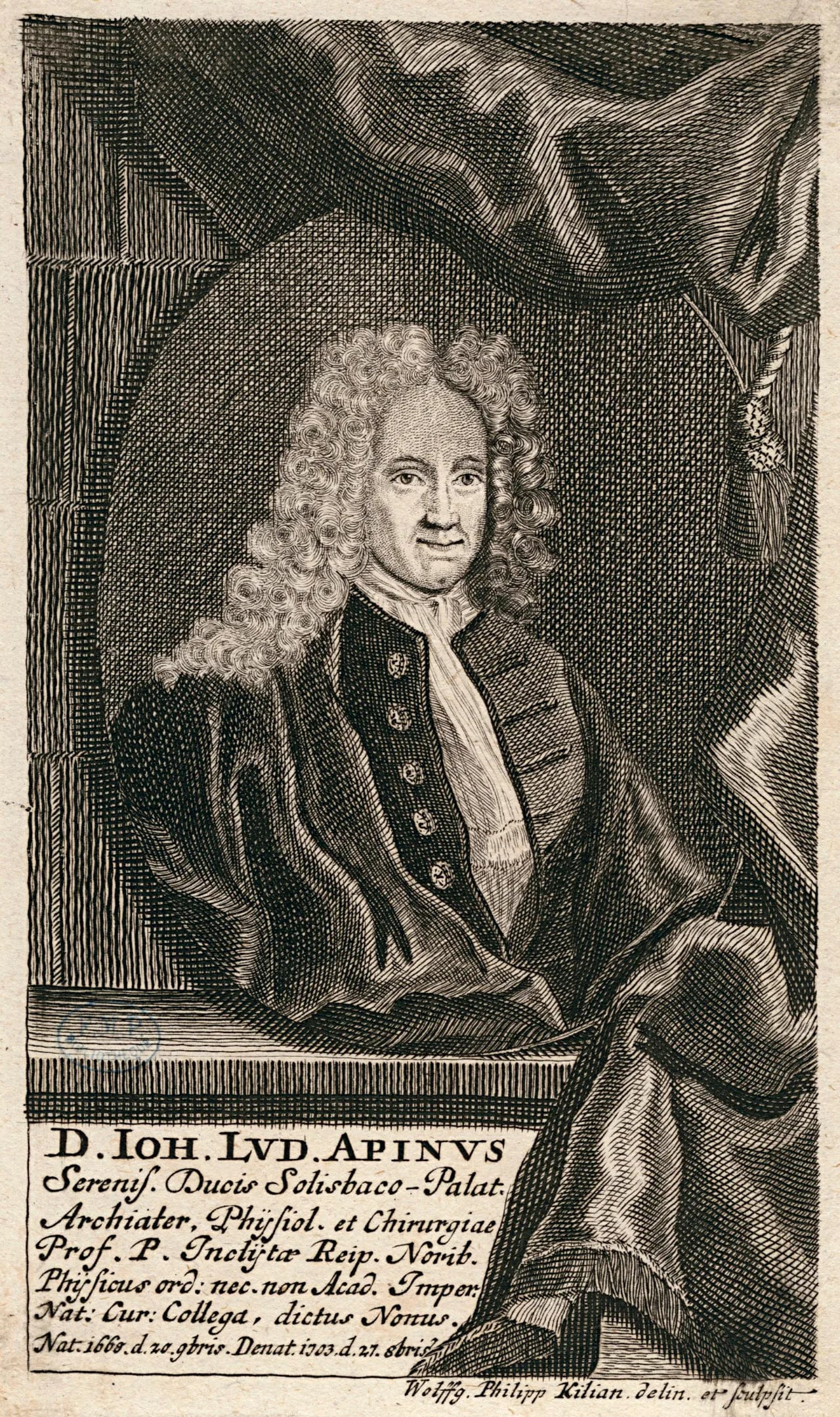 Porträt von Johann Ludwig Apinus (1668–1703) – Gedenkseite