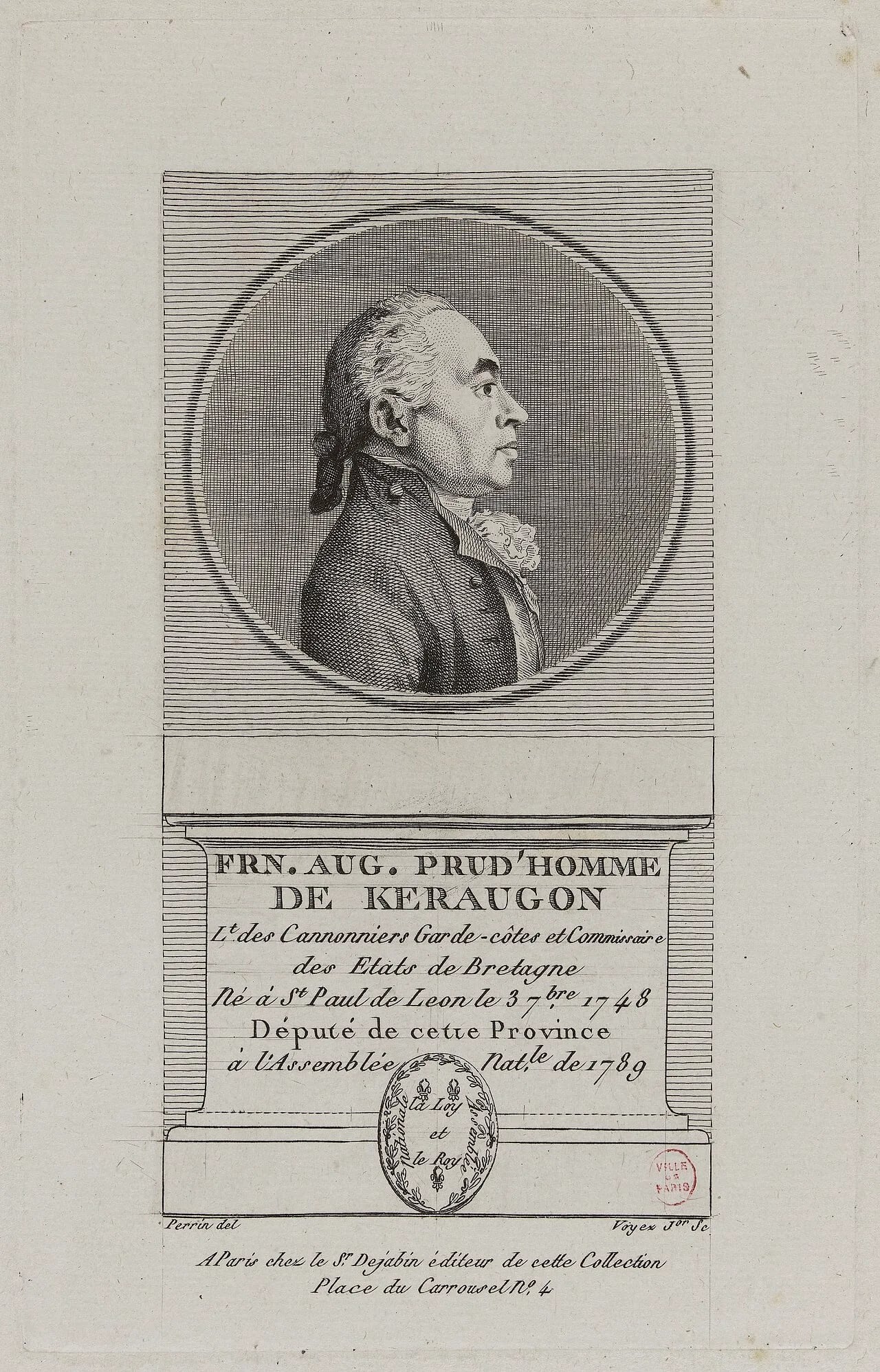 Porträt von François Augustin Prudhomme De Kérangon (1748–1827) – Gedenkseite