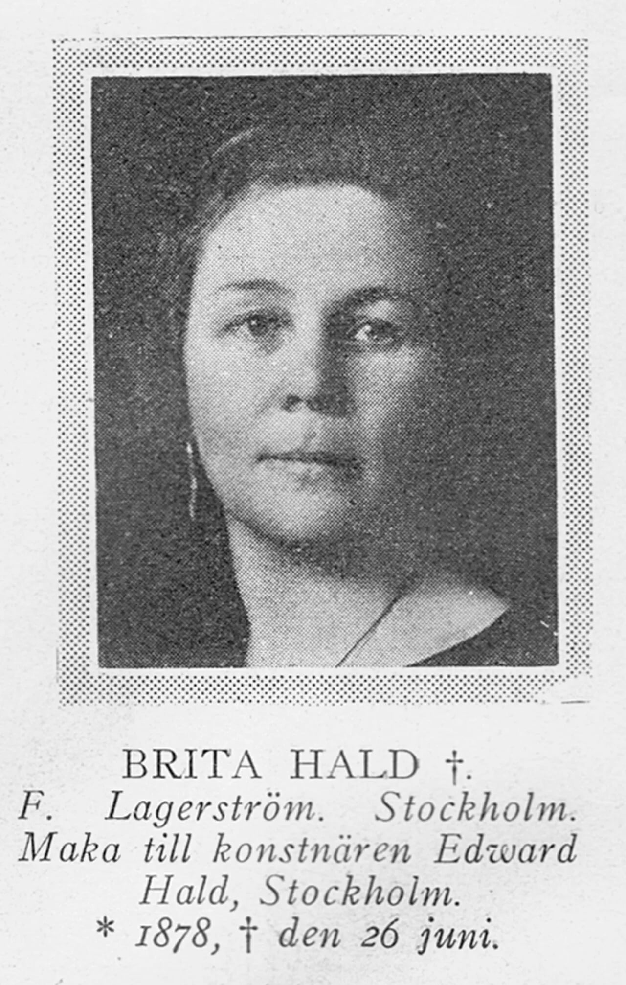 Porträt von Brita Lagerström-Hald (1878–1931) – Gedenkseite