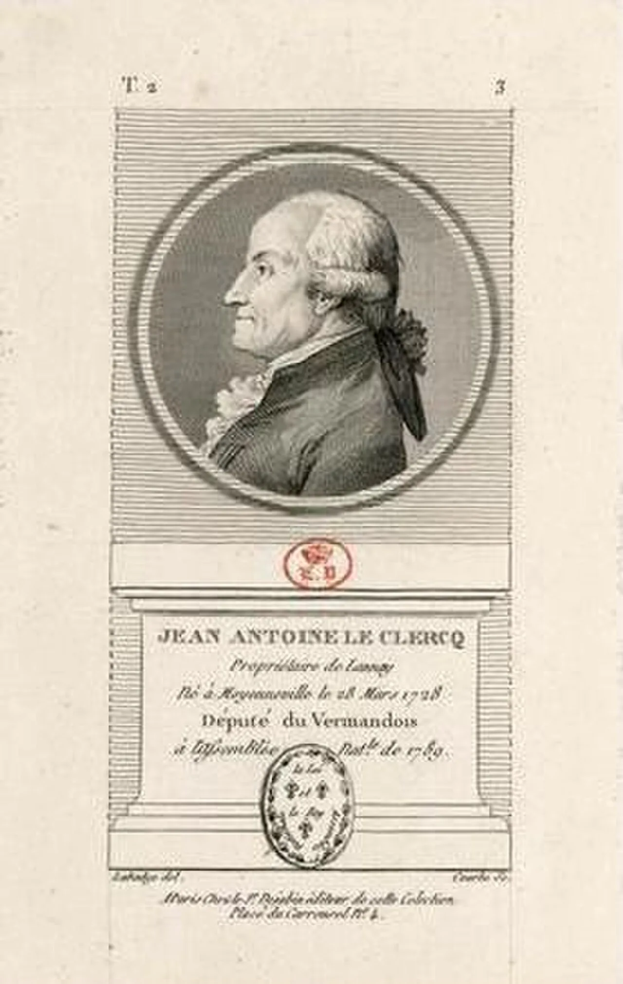 Porträt von Jean Antoine Leclerc de Lannoy (1728–1812) – Gedenkseite