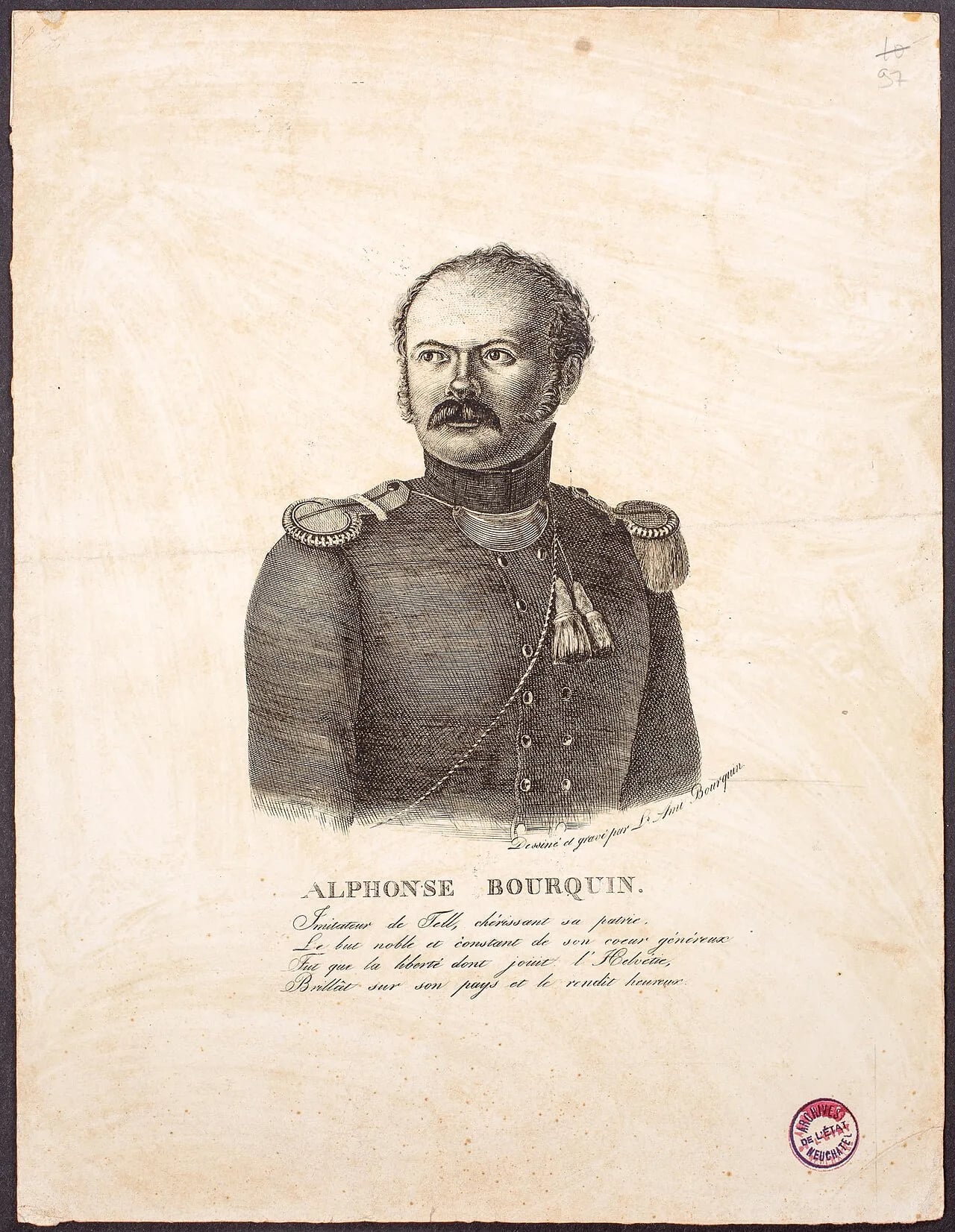 Porträt von Alphonse Bourquin (1802–1837) – Gedenkseite