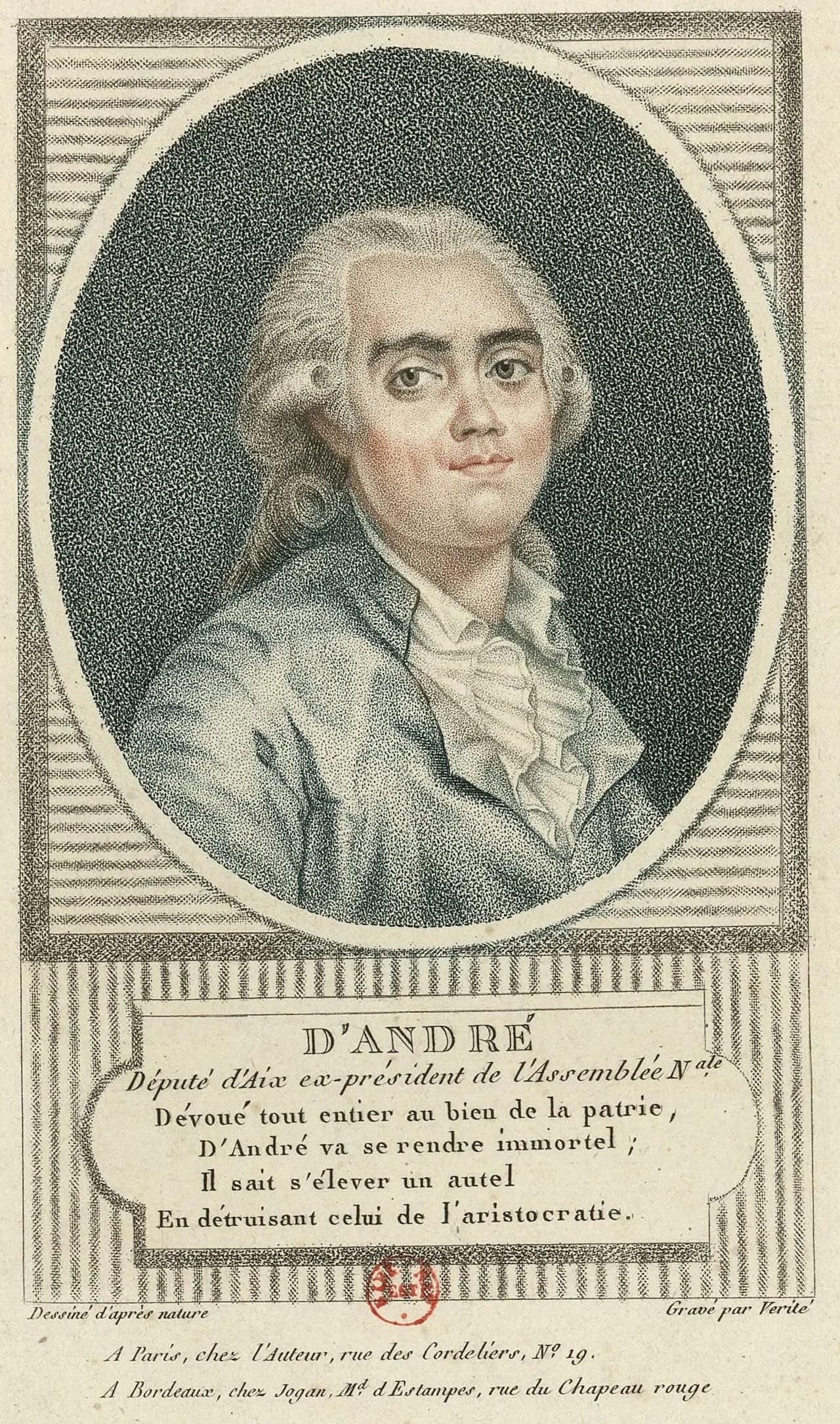 Porträt von Antoine Balthazar Joachim d'André (1759–1825) – Gedenkseite