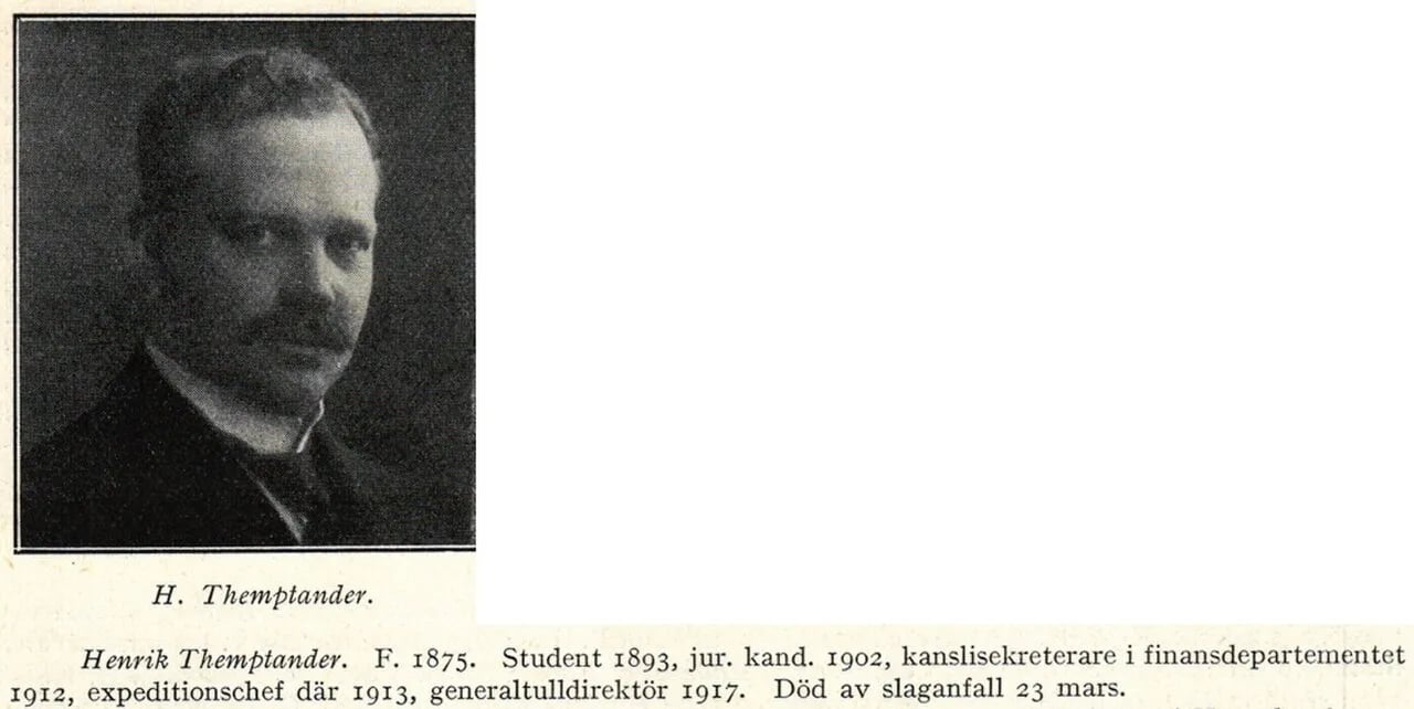 Portrait of Henrik Themptander (1875–1924) – memorial page
