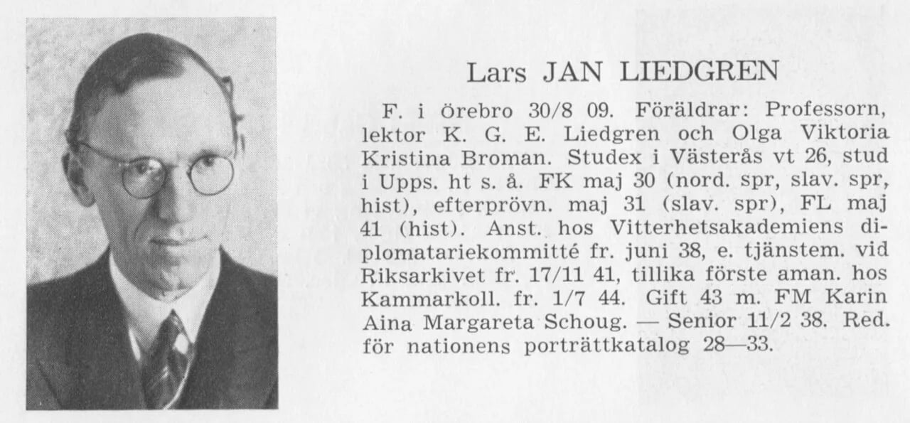 Porträt von Lars Jan Liedgren (1909–1995) – Gedenkseite