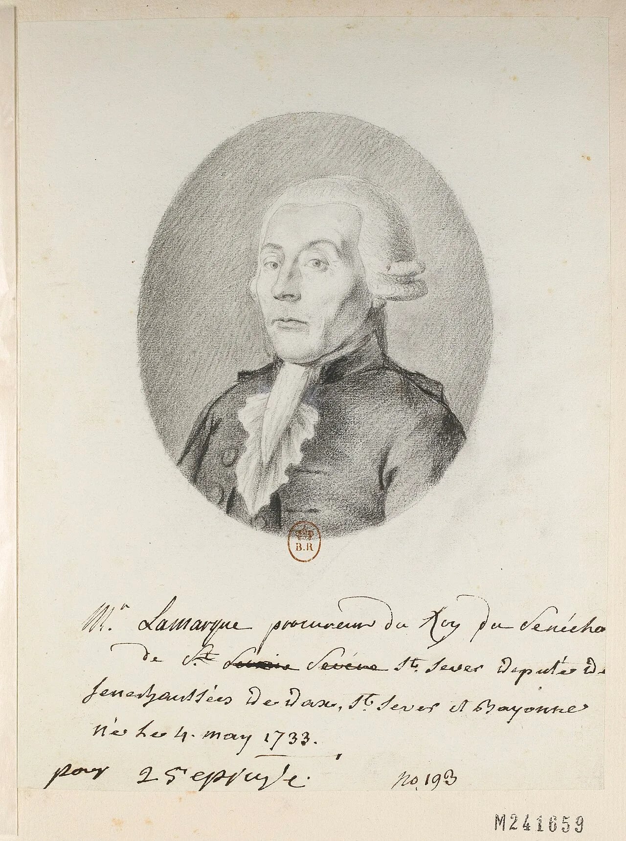 Porträt von Pierre Joseph de Lamarque (1733–1802) – Gedenkseite