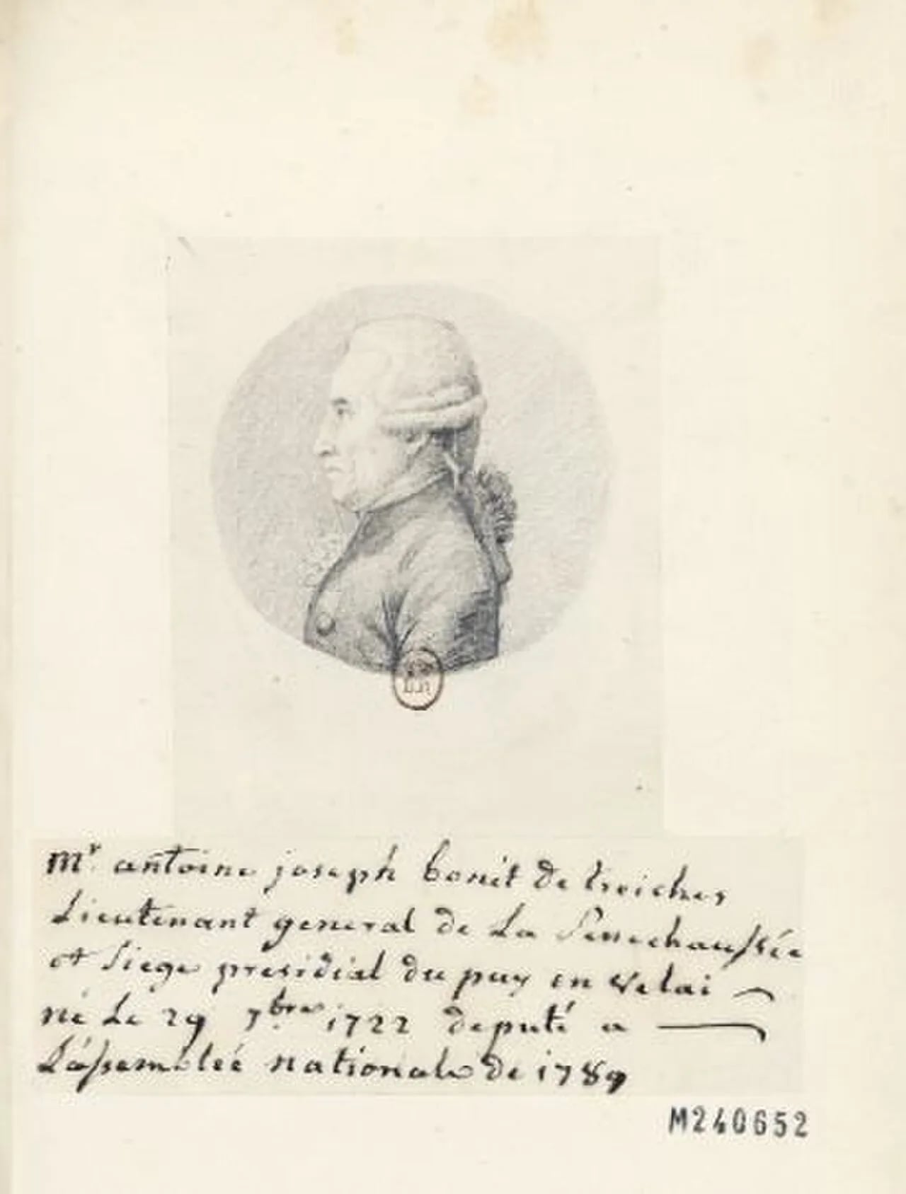 Porträt von Antoine Joseph Bonnet de Treyches (1722–1808) – Gedenkseite