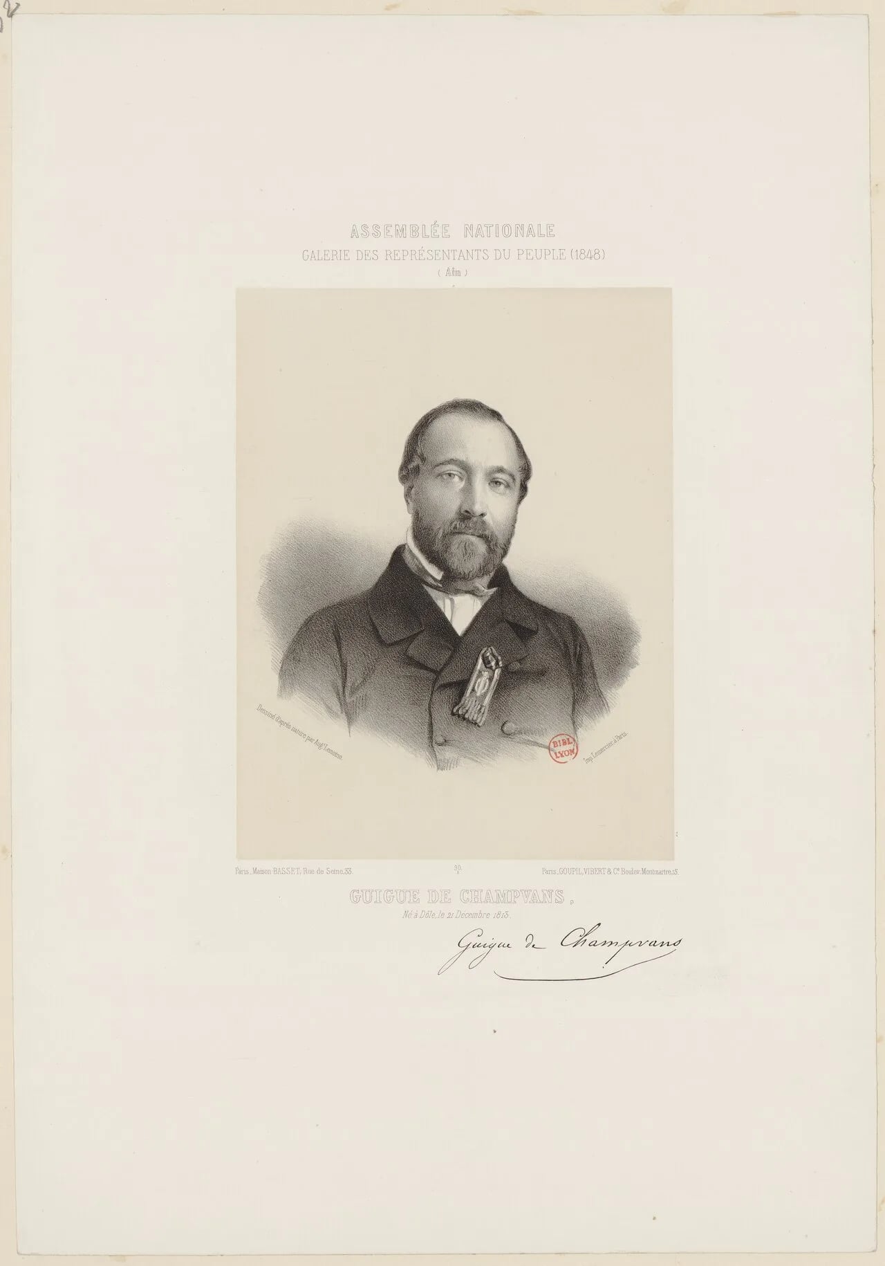 Porträt von Jean-Chrysogone Guigue de Champvans (1813–1900) – Gedenkseite