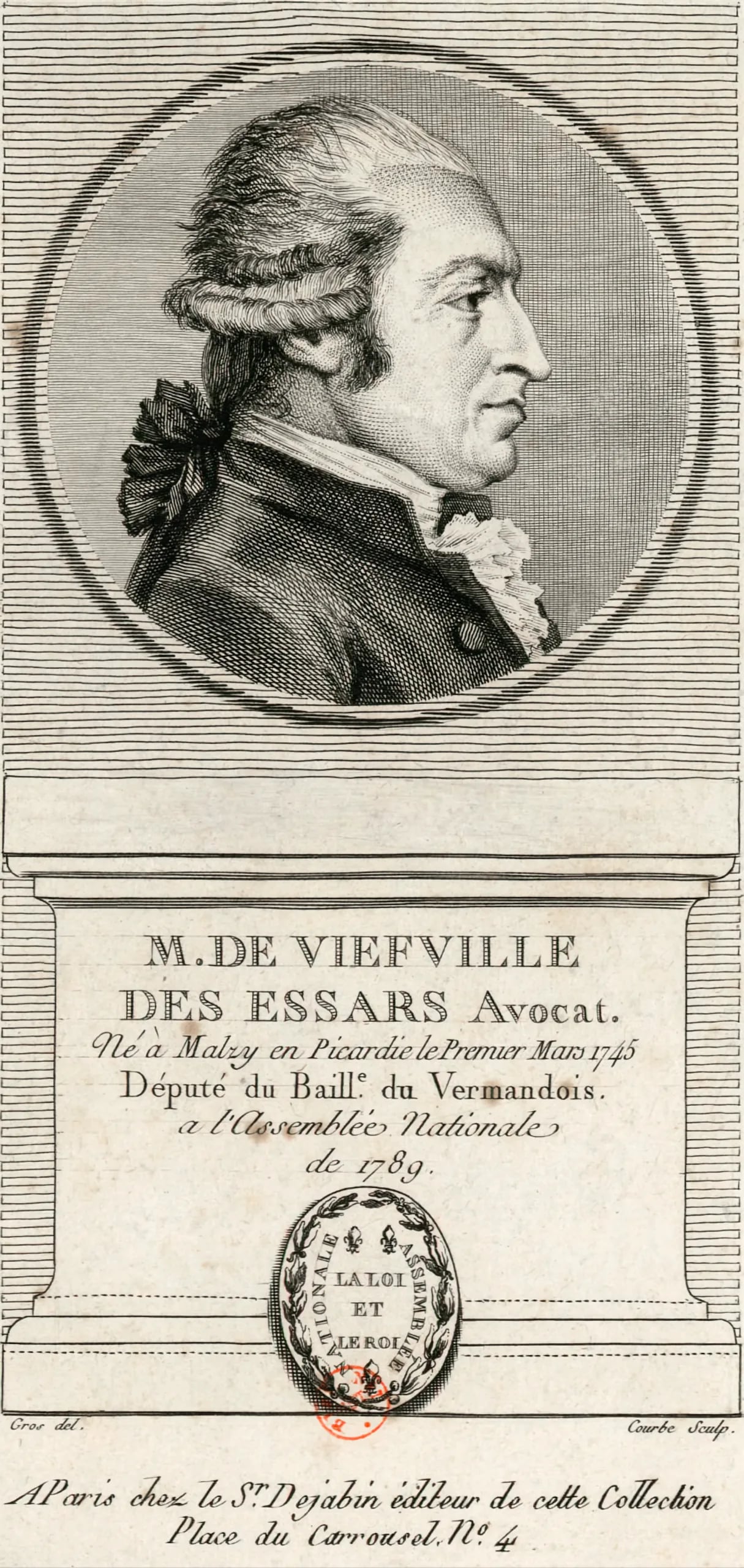Porträt von Jean Louis de Viefville des Essarts (1744–1820) – Gedenkseite