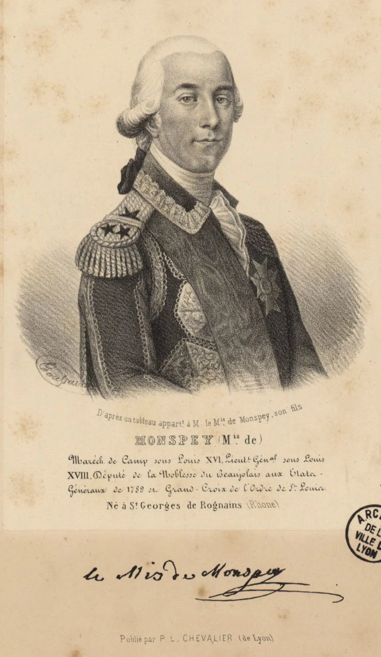 Porträt von Louis-Alexandre-Élysée de Monspey (1733–1822) – Gedenkseite