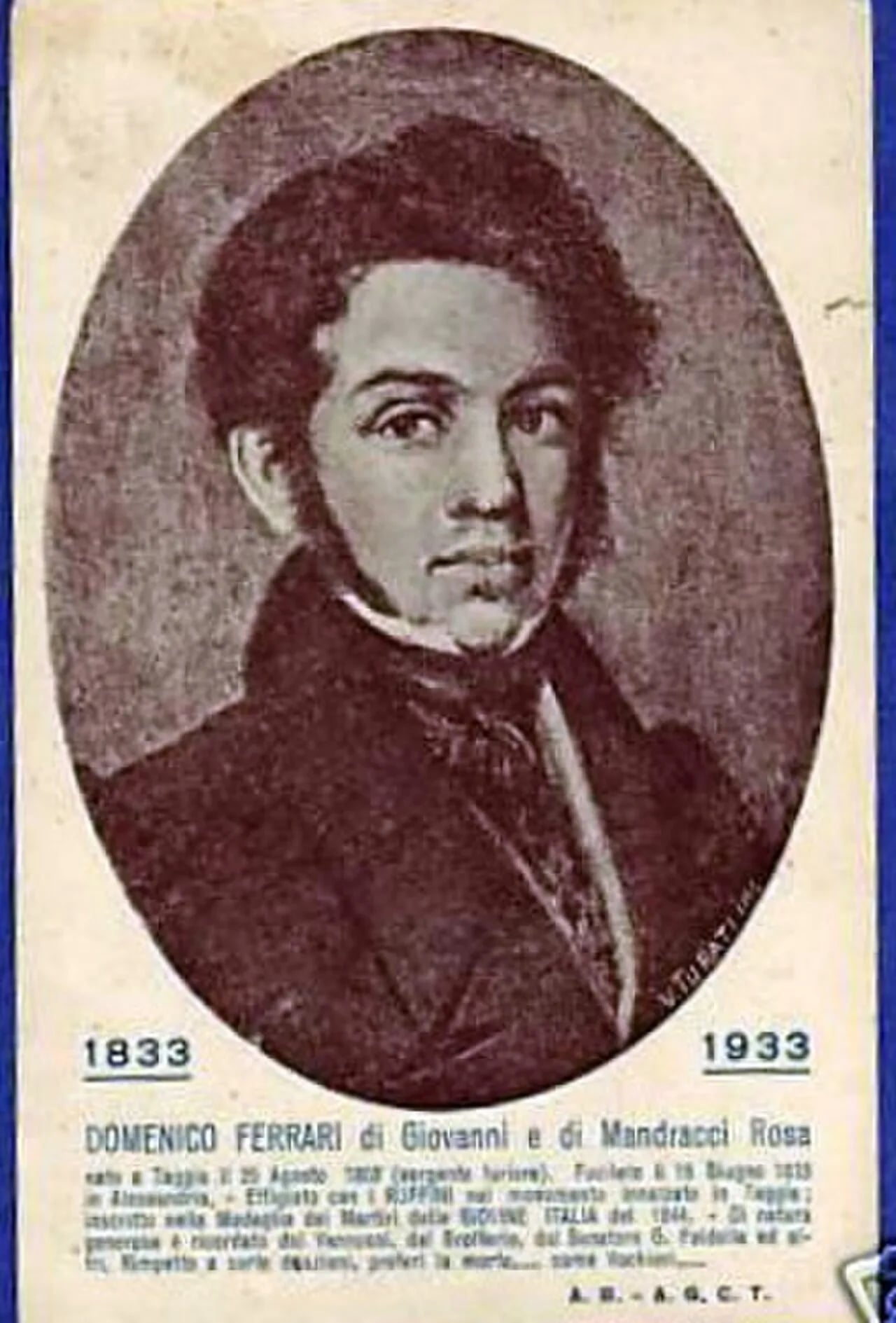 Porträt von Domenico Ferrari (1808–1833) – Gedenkseite